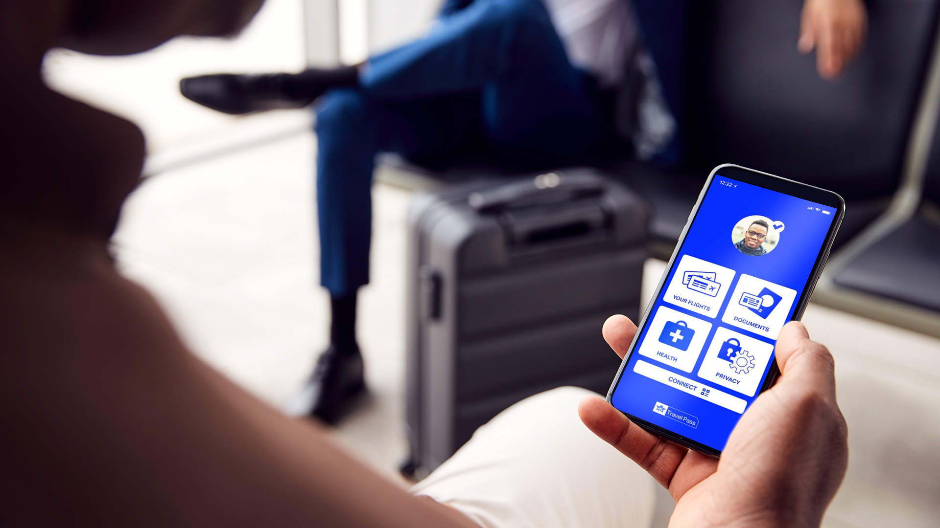 A sample screen shot of the International Air Transport Association Travel Pass, an app that would store passport and health information to make travel easier.