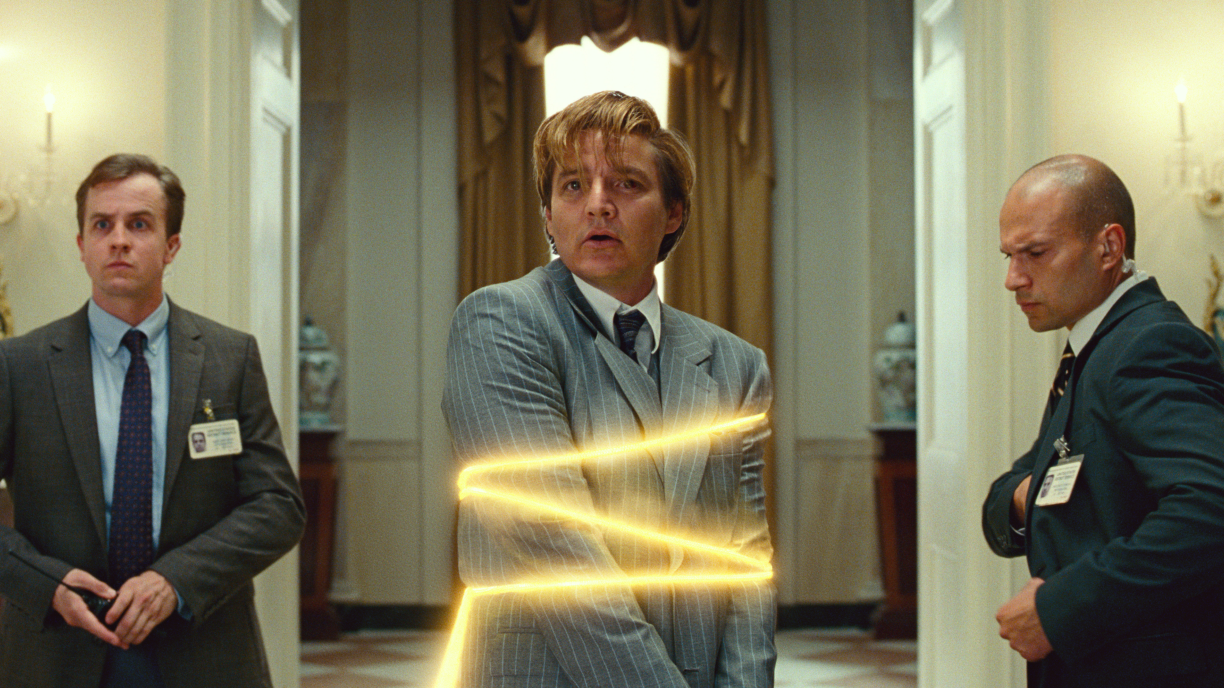Pedro Pascal, center, in "Wonder Woman 1984."