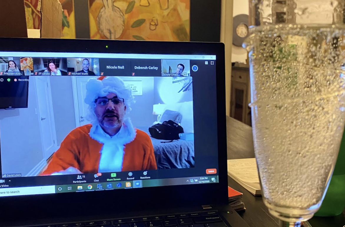 David Lewis, the chief executive of consulting firm OperationsInc, sent his employees care packages for an annual holiday party, which was virtual this year.