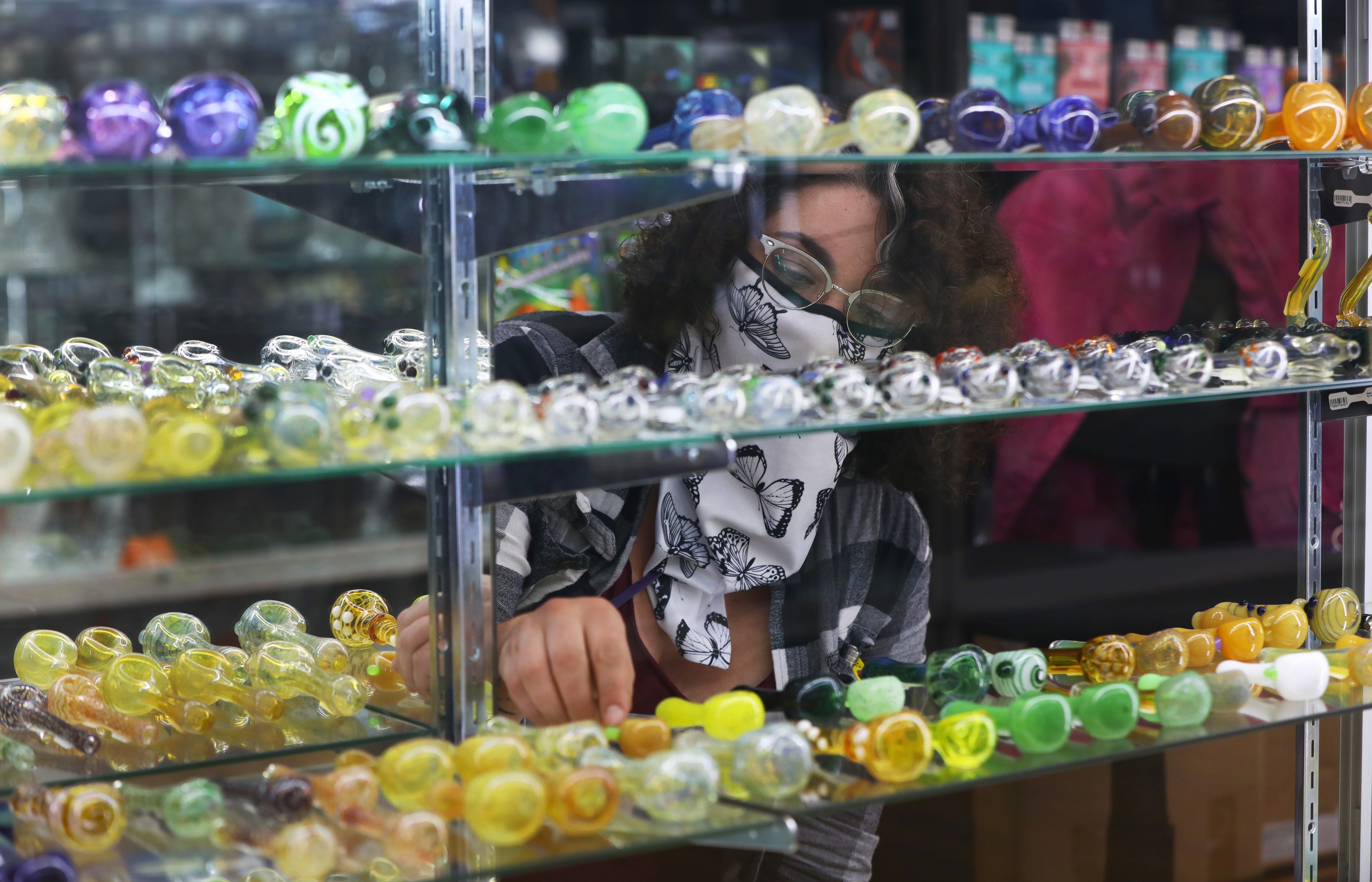 Kylie Fraticeli straightened hand-blown glass pipes.