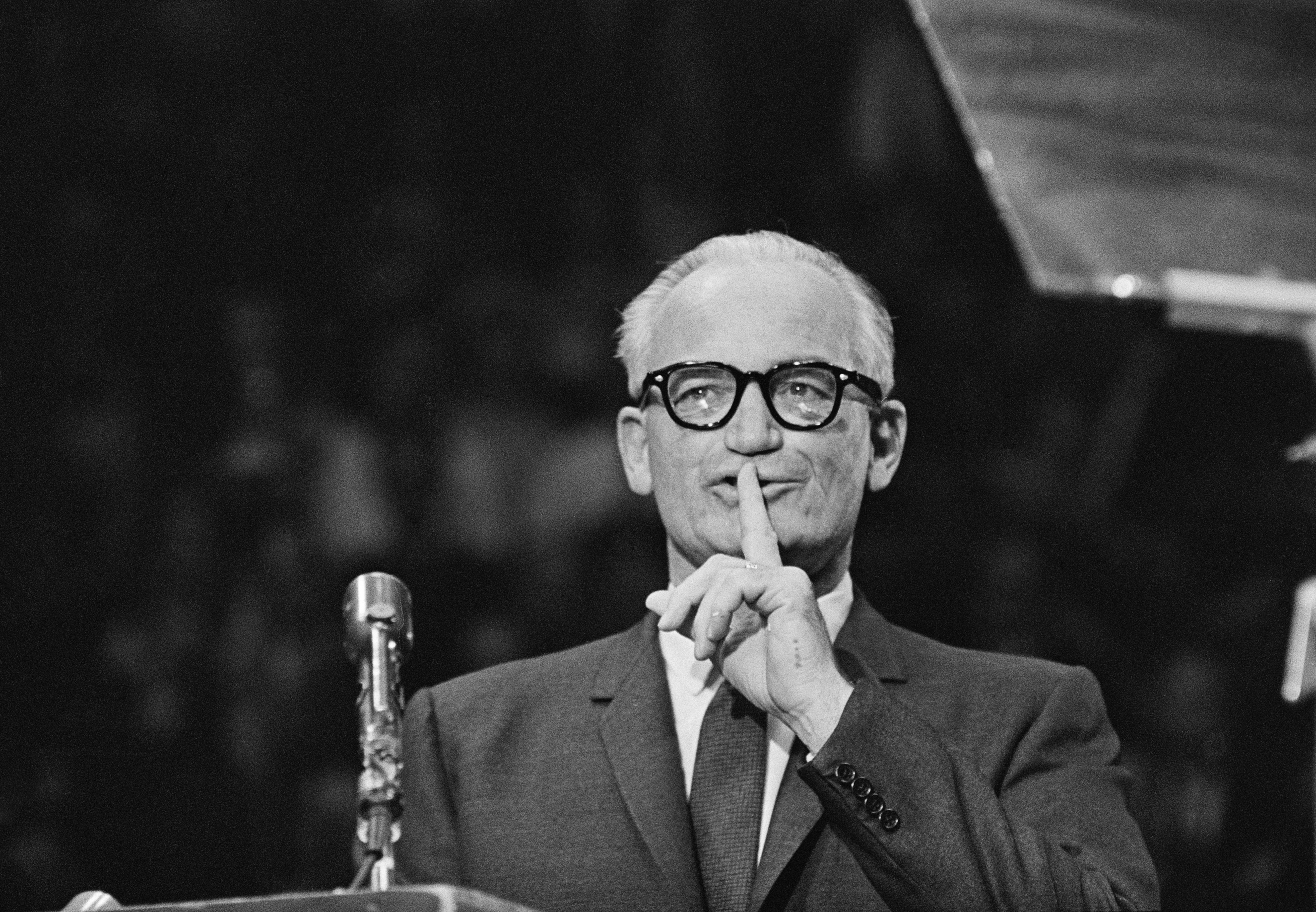 Republican presidential nominee Barry Goldwater spoke at an election rally in 1964.