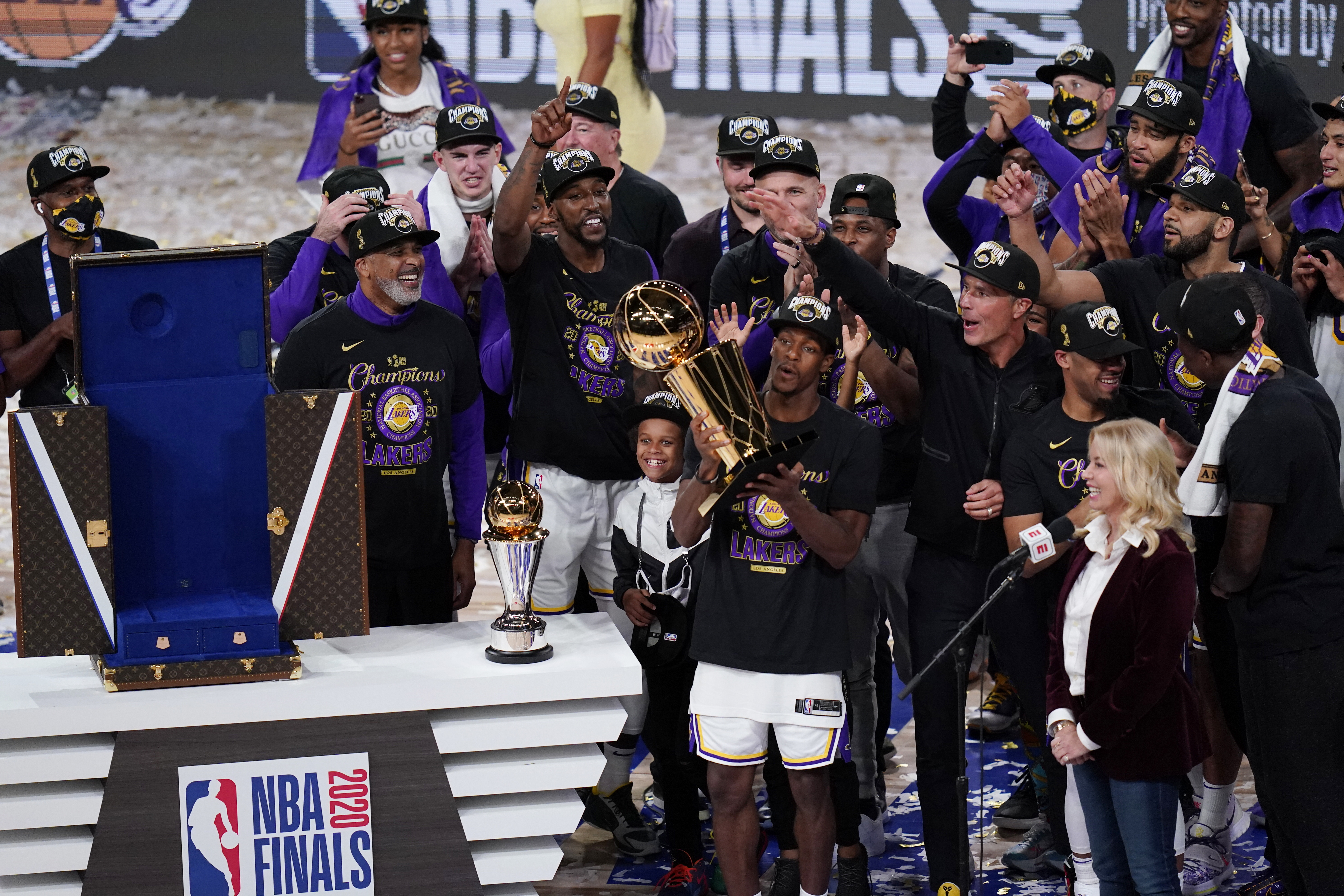 Rondo lifted the Larry O'Brien trophy after Game 6.