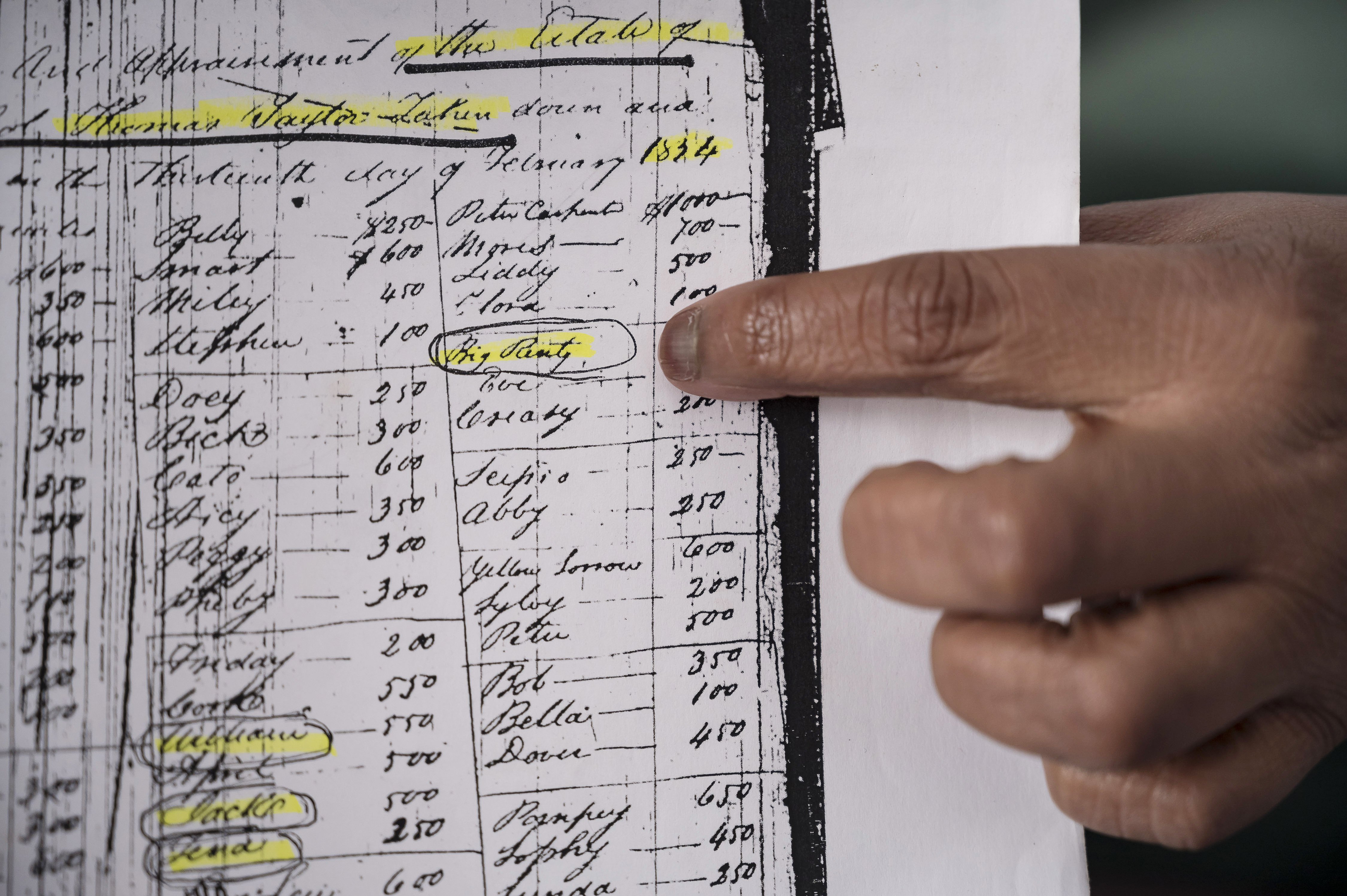 Tamara Lanier pointed out the name Big Renty on an inventory from 1834 listing the slaves on the Columbia, S.C. plantation of Col. Thomas Taylor.
