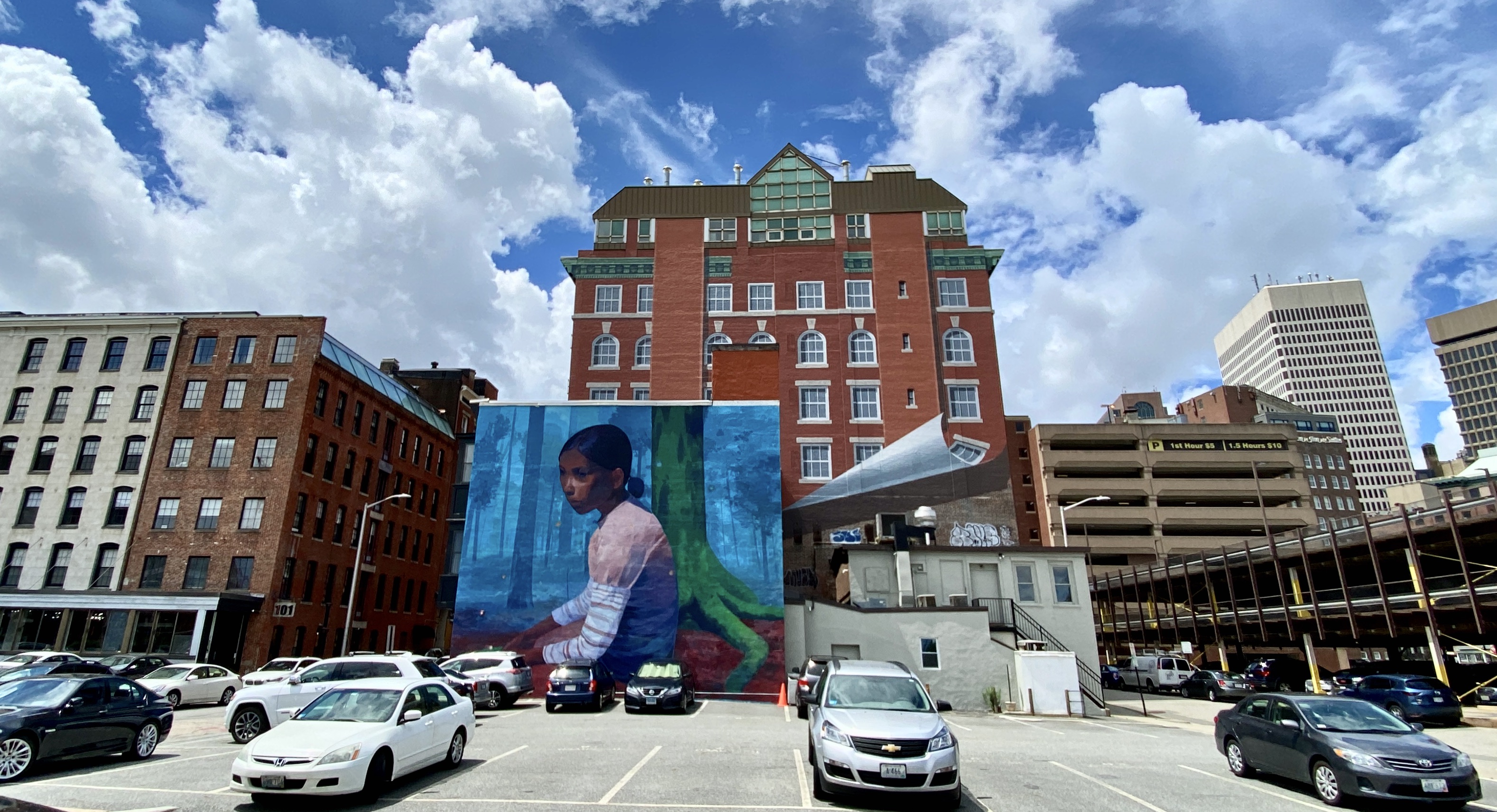 Andrew Hem's 2017 mural "Misty Blue" in downtown Providence.