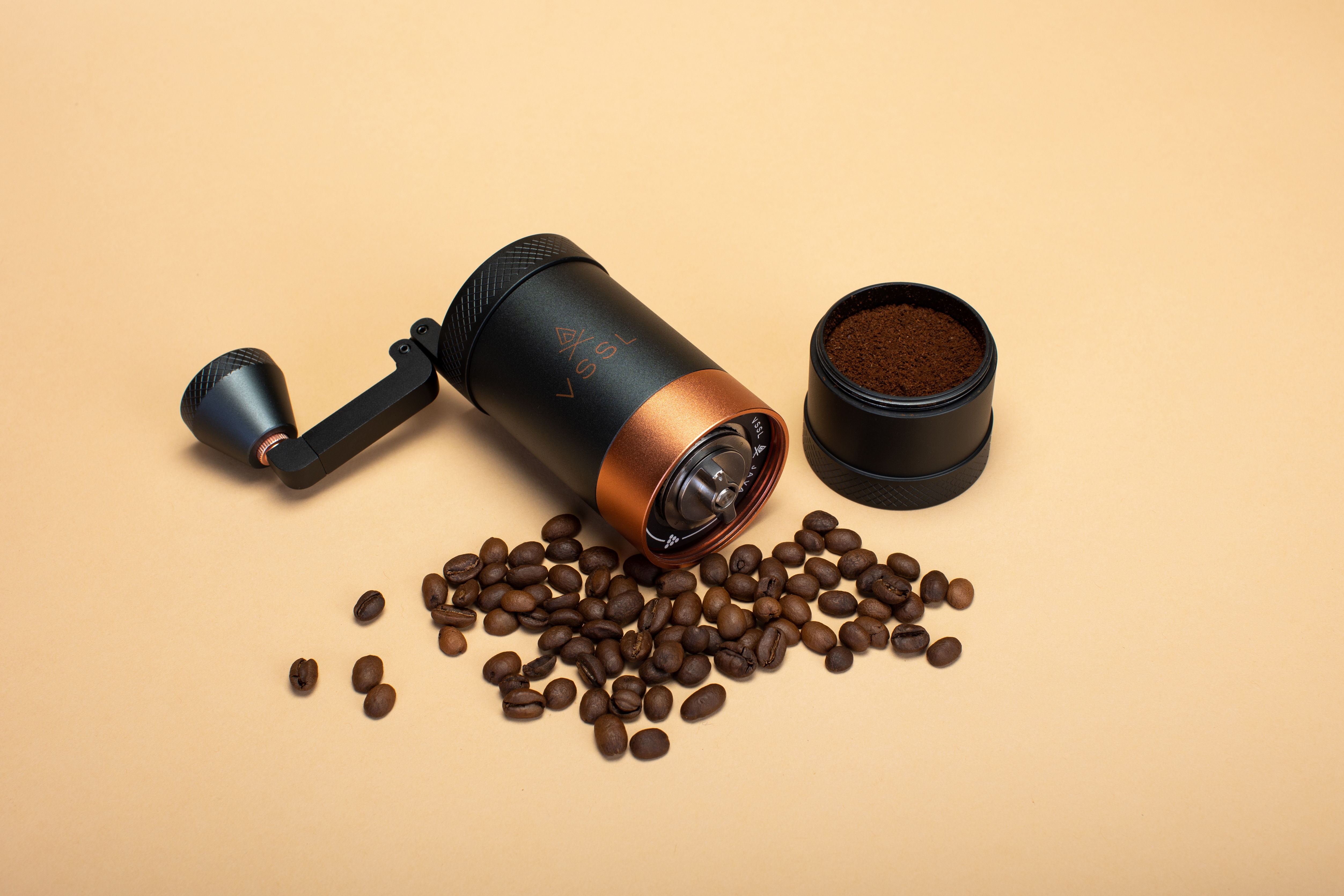 VSSL’s new ultra-portable JAVA coffee grinder.