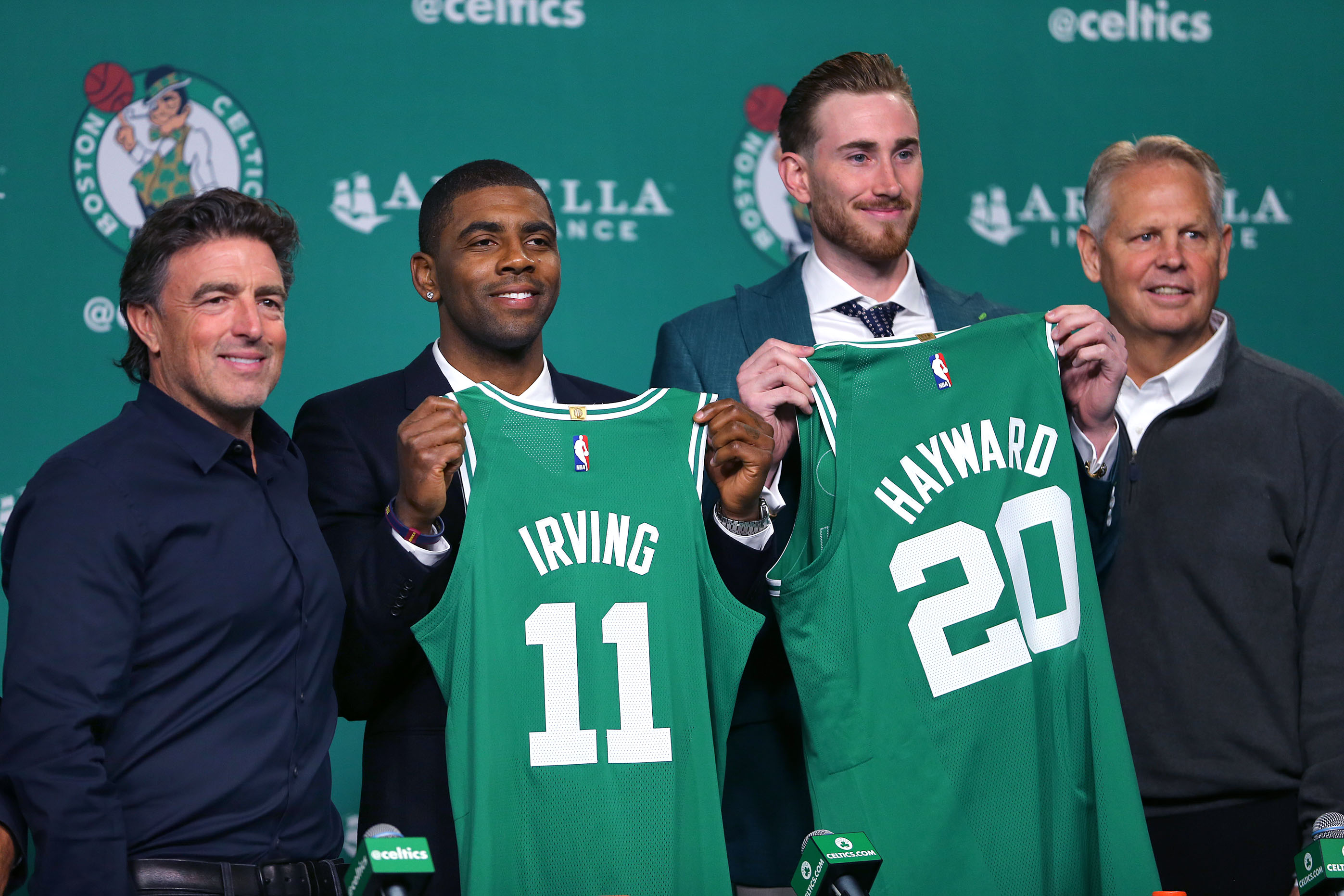 In 2017, Kyrie Irving and Gordon Hayward were introduced as Celtics to much fanfare. Both are now playing elsewhere.