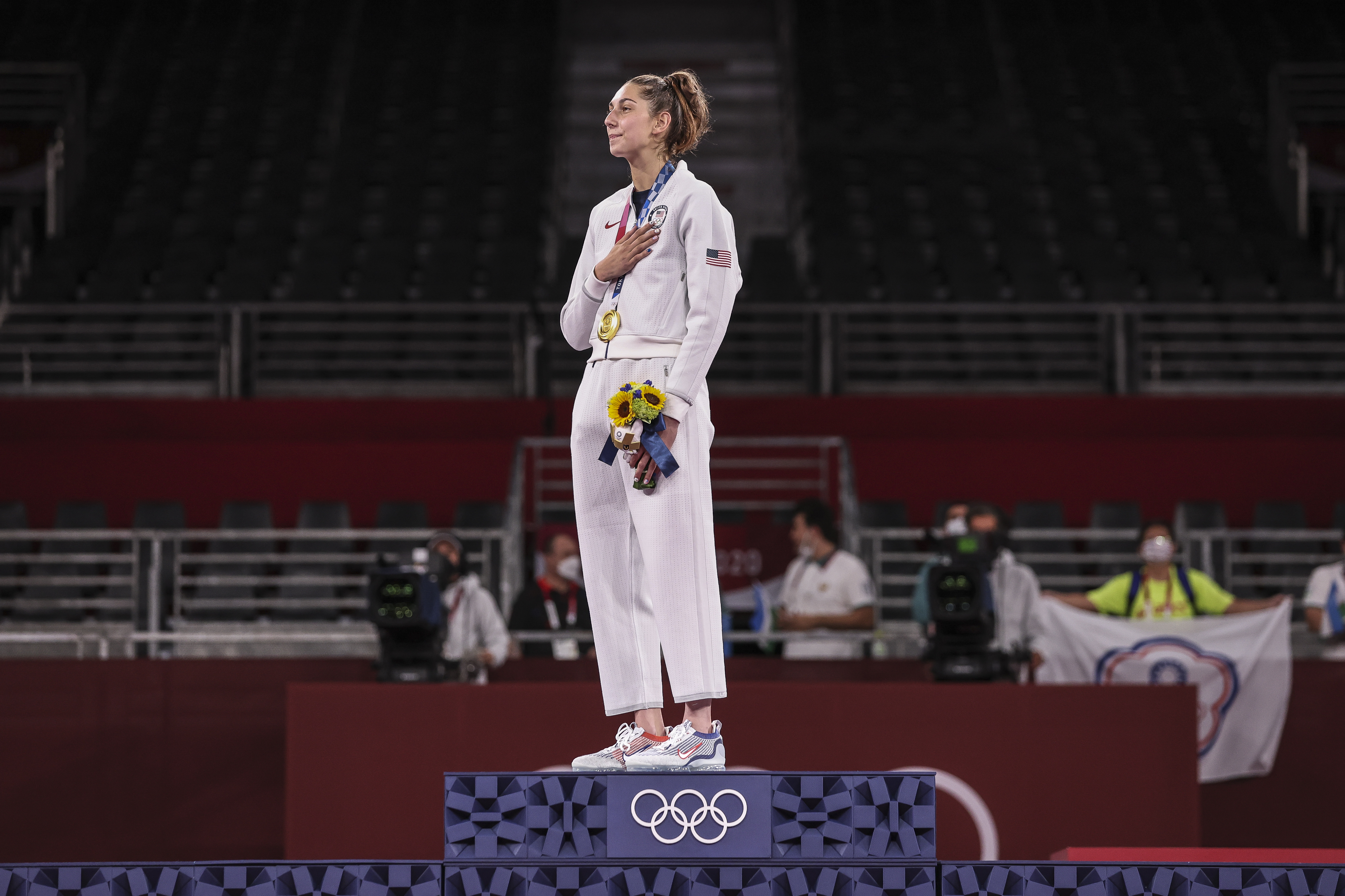 American Anastasija Zolotic was atop the podium after the women's taekwondo competition.