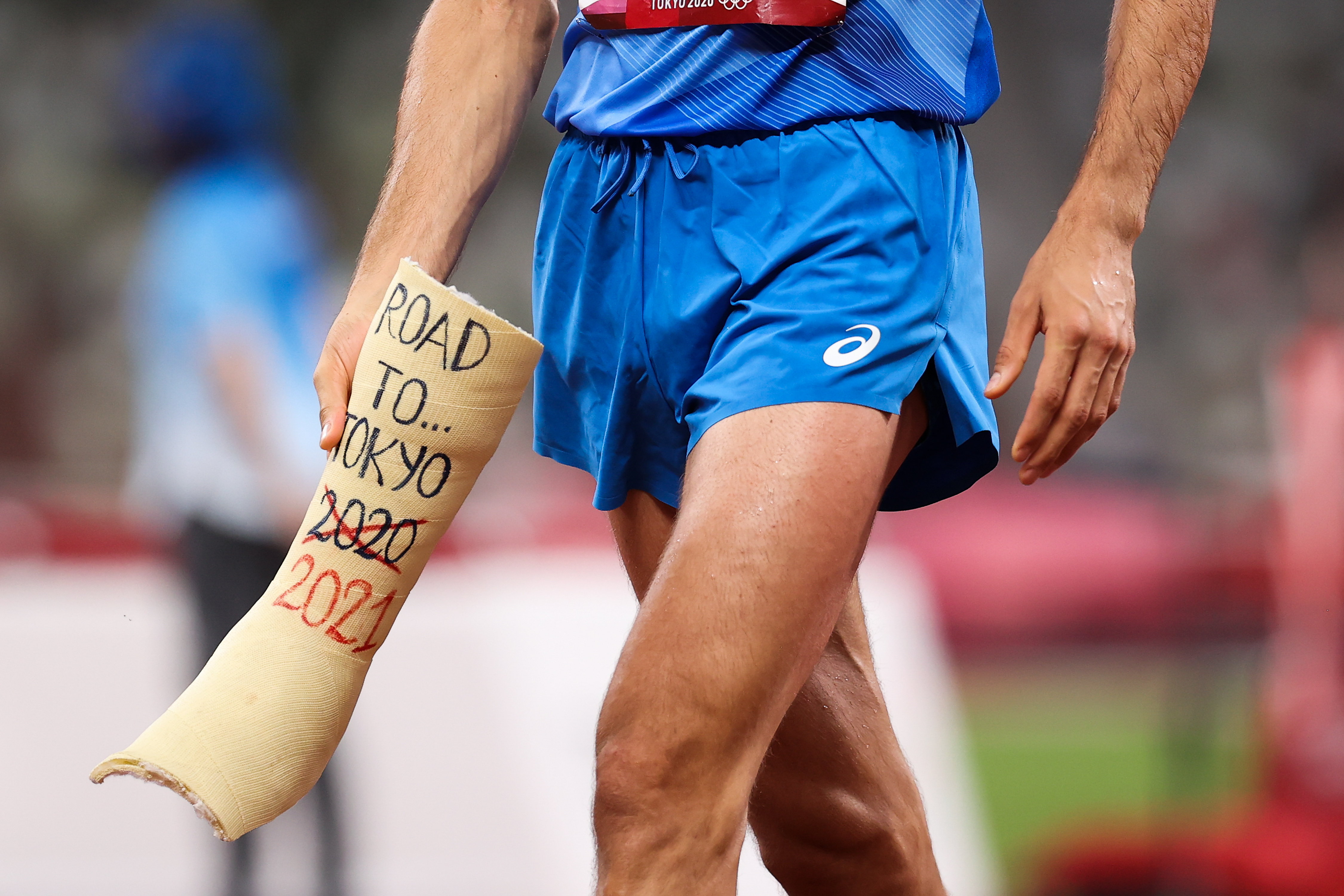 Gianmarco Tamberi's ankle cast from 2016 came with him to Tokyo.