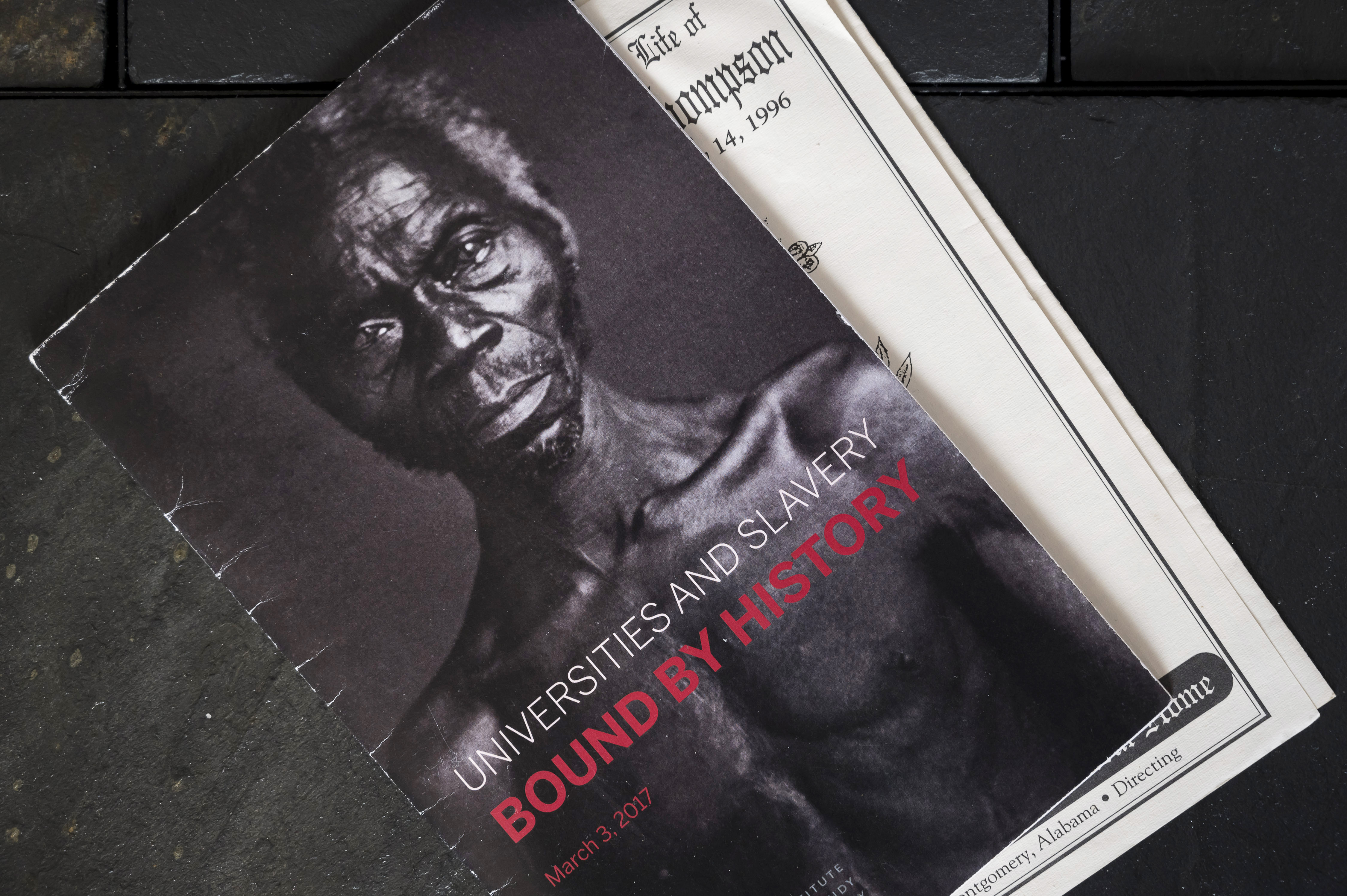 A 2017 program conference using as cover art an 1850 daguerreotype of the slave Renty, part of a Harvard professor’s study. Tamara Lanier sued Harvard University for ownership of daguerreotypes of slaves, whom she counts as ancestors.