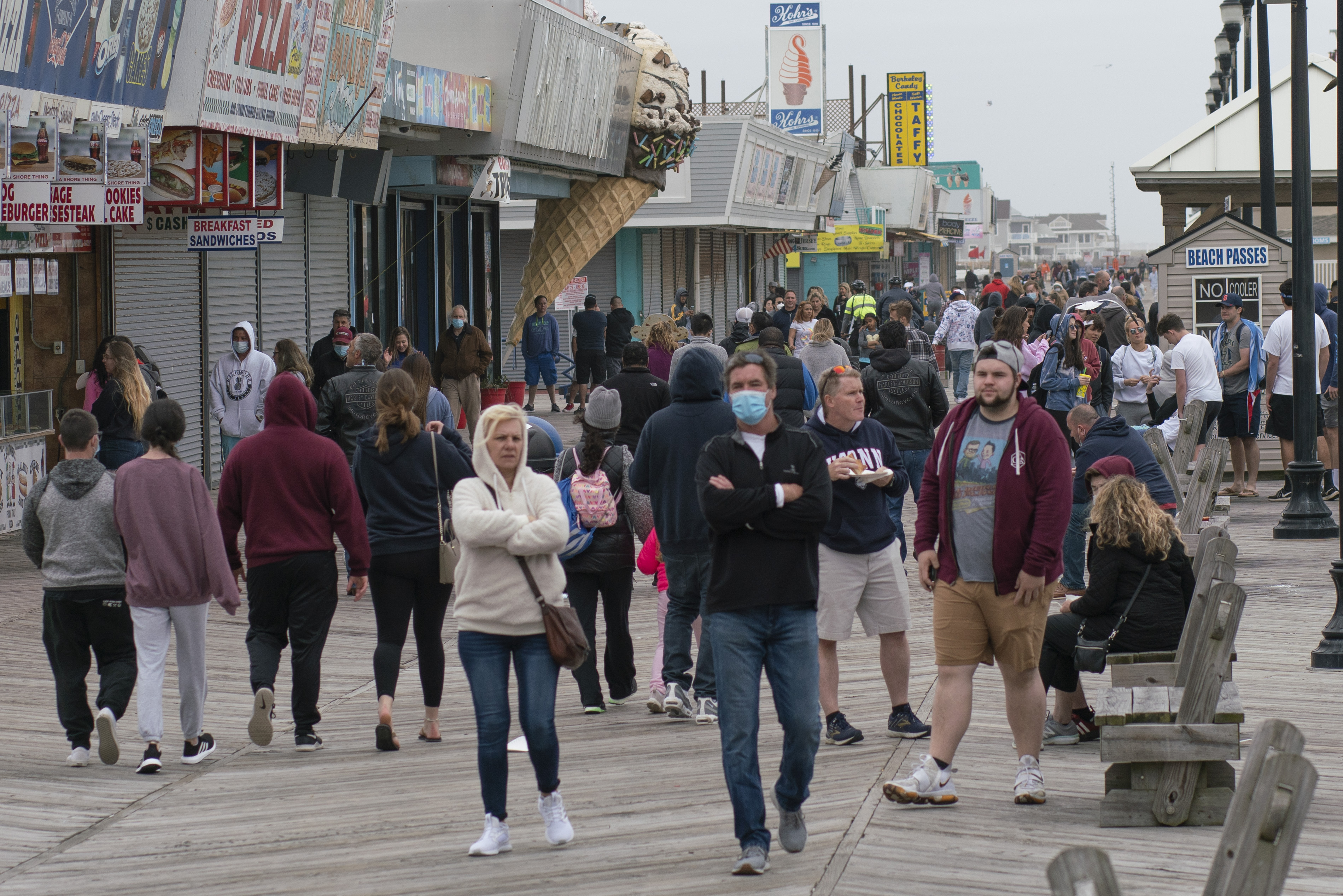People on the boardwalk in Seaside Heights.