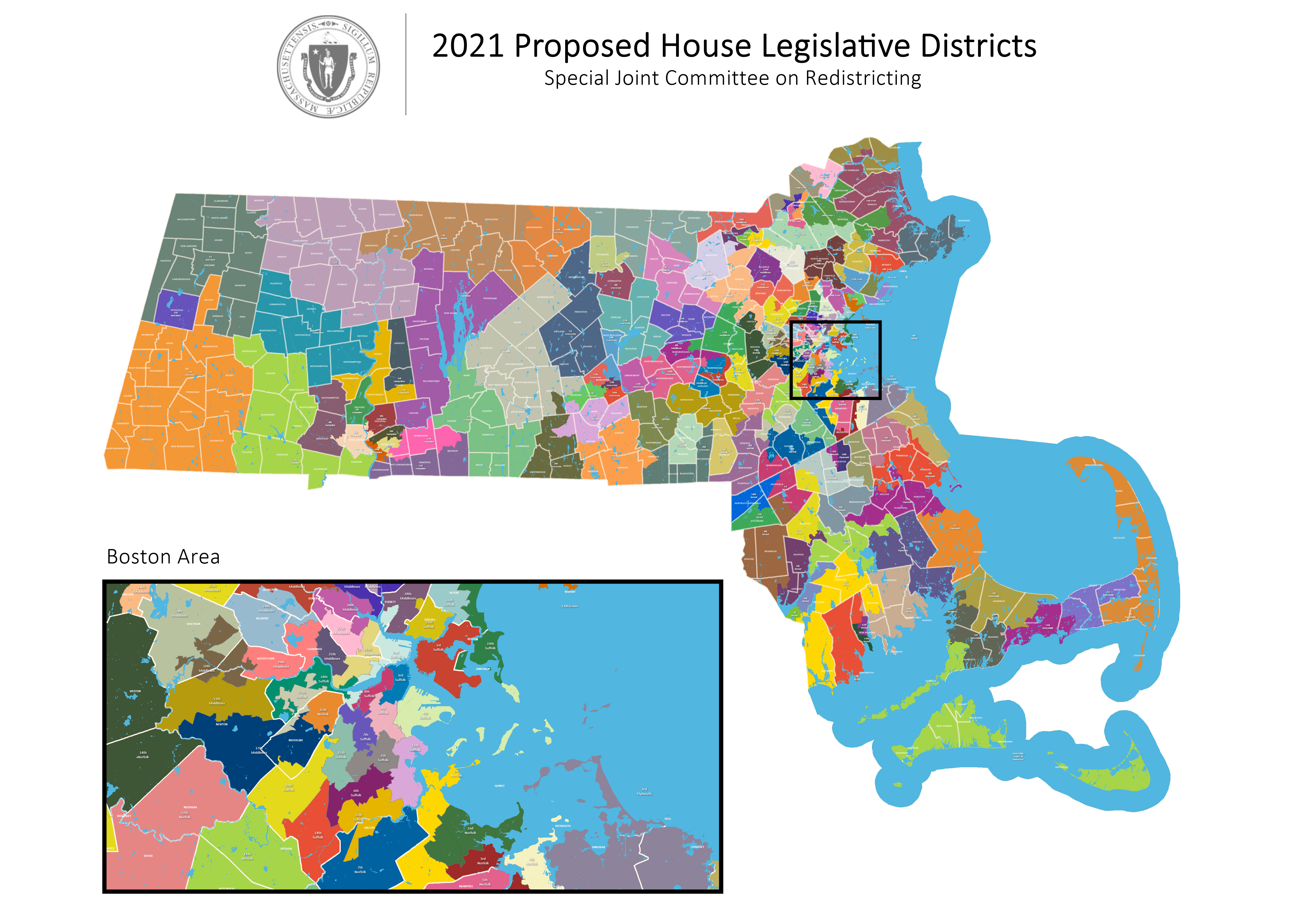Proposed Massachusetts House redistricting map, statewide.