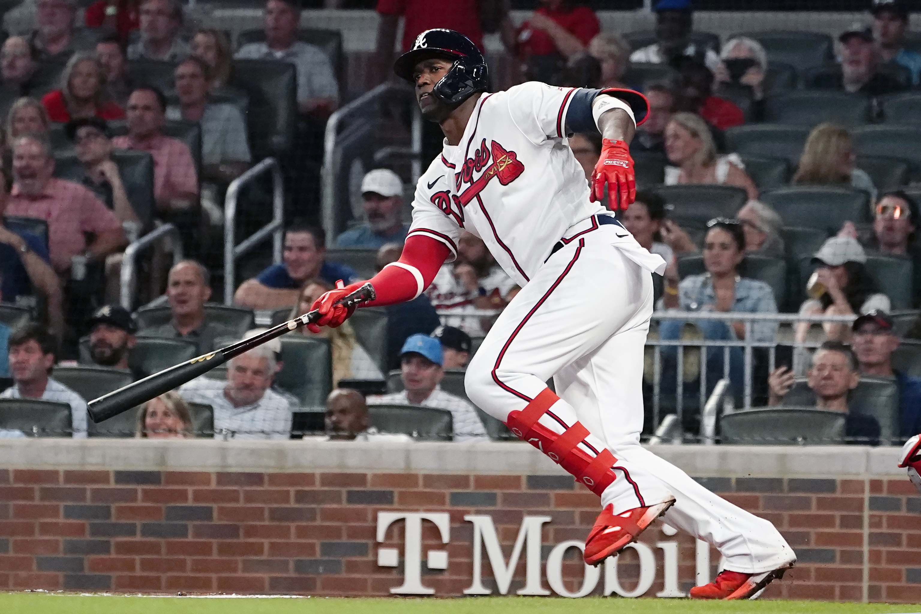 Atlanta's Jorge Soler drives in two runs with a base hit in the third inning of Tuesday's game against Philadelphia.