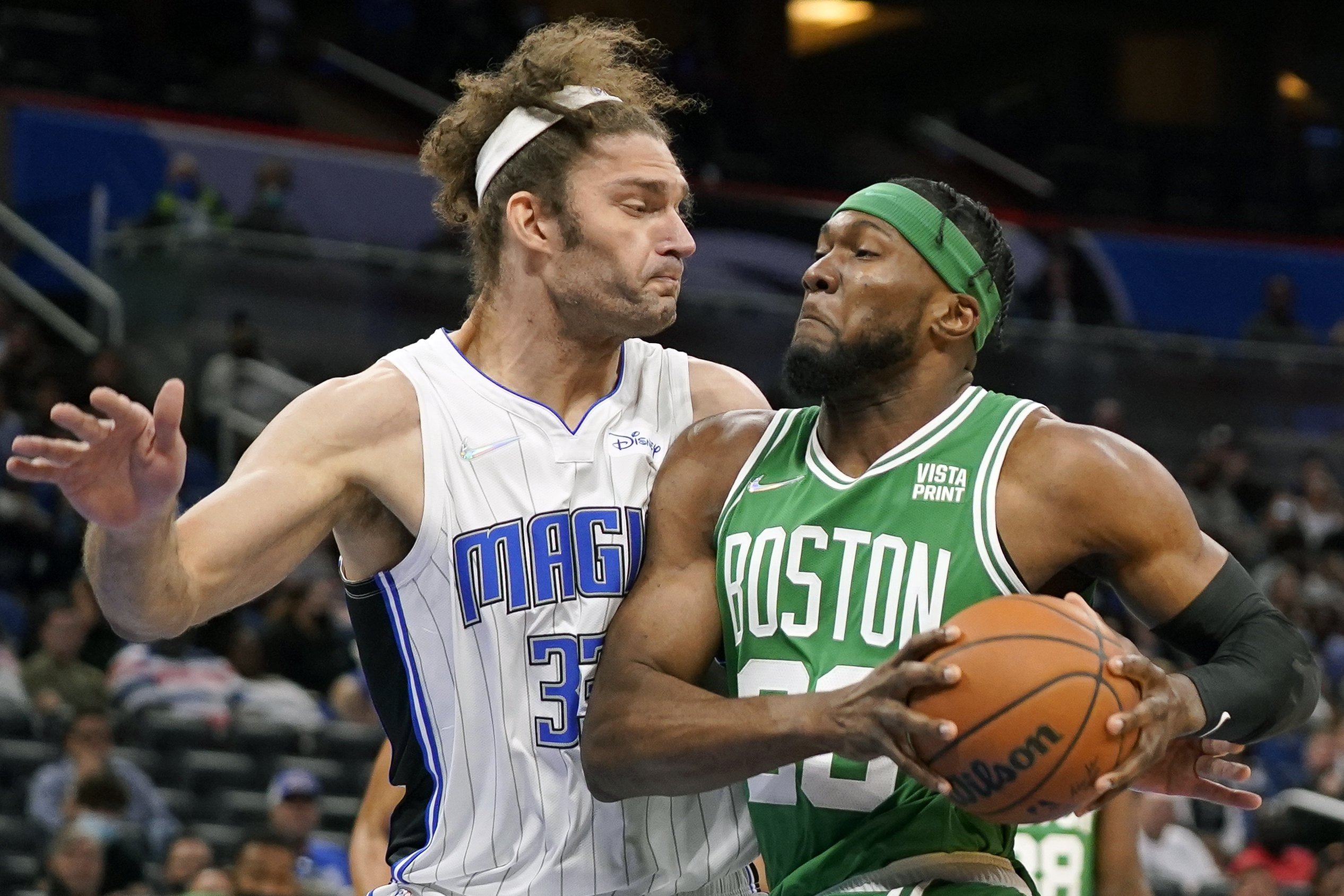 Bruno Fernando goes to the basket against Orlando's Robin Lopez during the second half of Wednesday's game.