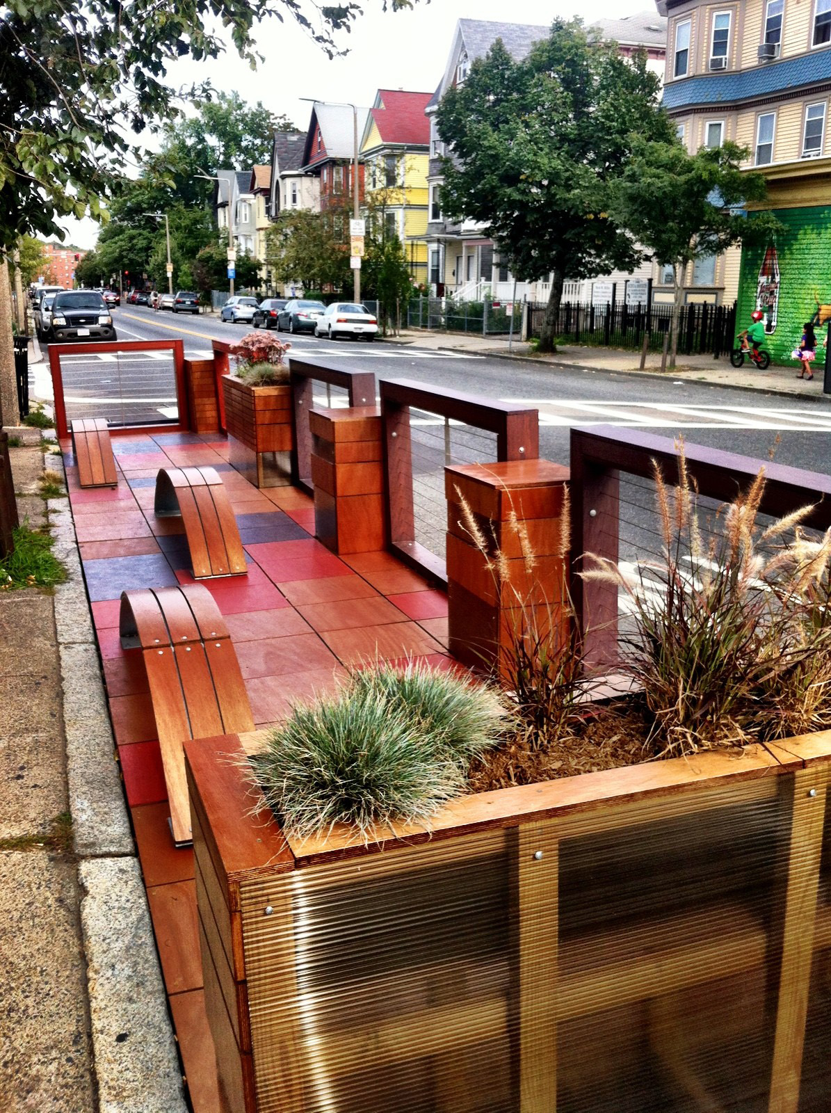 A"parklet" on Centre Street in Jamaica Plain.