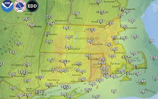 Rainfall predictions give most of the area up to and over 4 inches of rain between Monday and Wednesday.