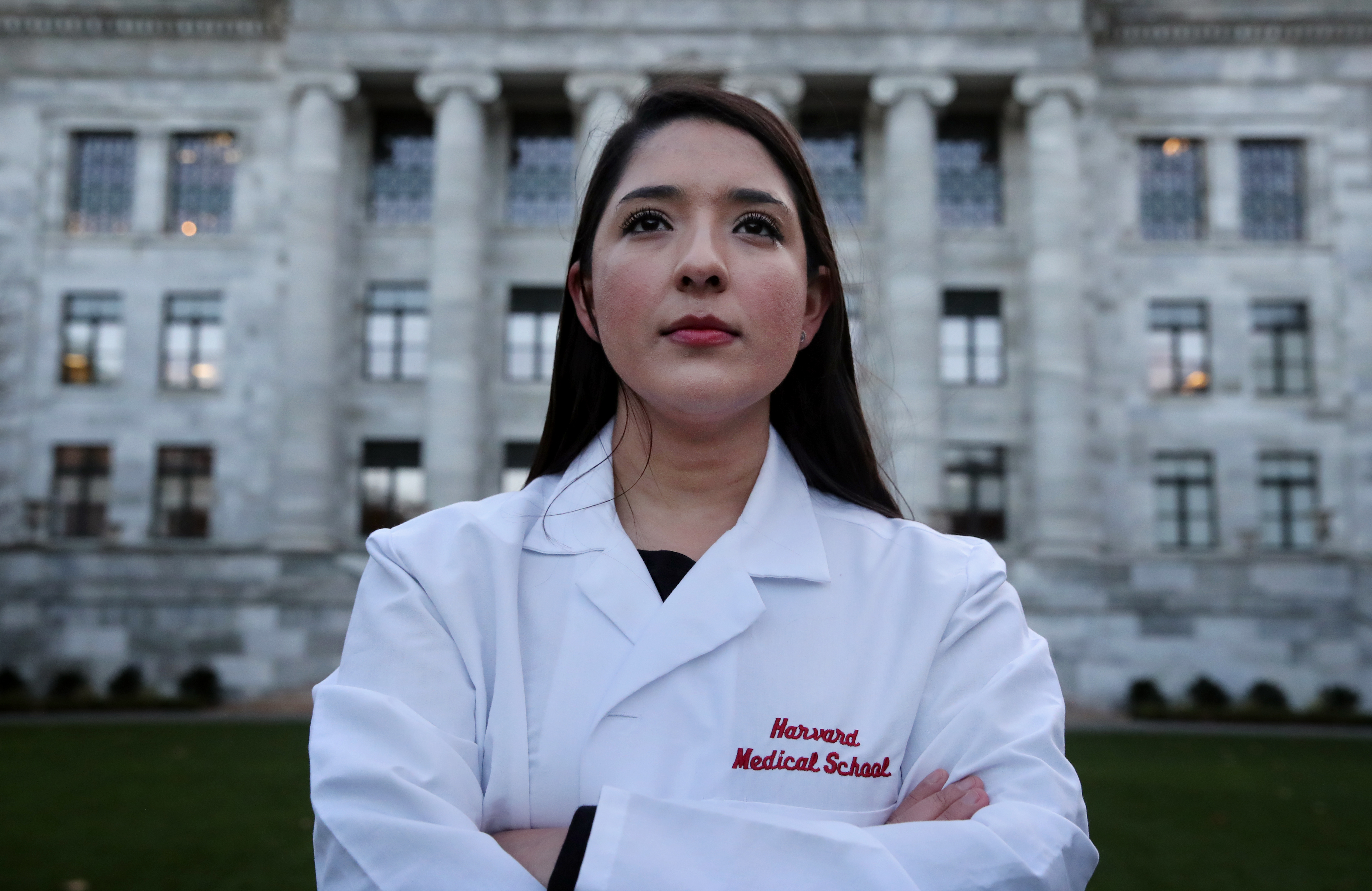 Fourth-year medical student Alma Oñate posed for a portrait at Harvard Medical. Oñate is a DACA recipient and faces deportation if the Supreme Court upholds President Trump’s plan to end the Deferred Action for Childhood Arrivals immigration policy.