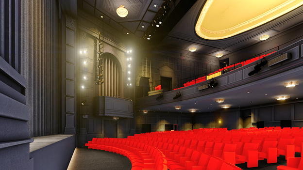 An artist's rendering of the renovated auditorium at the Huntington Theatre.