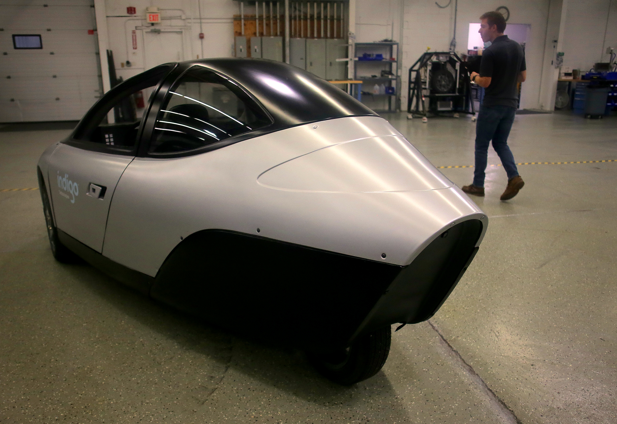 The Indigo Draco prototype sits inside the lab space.
