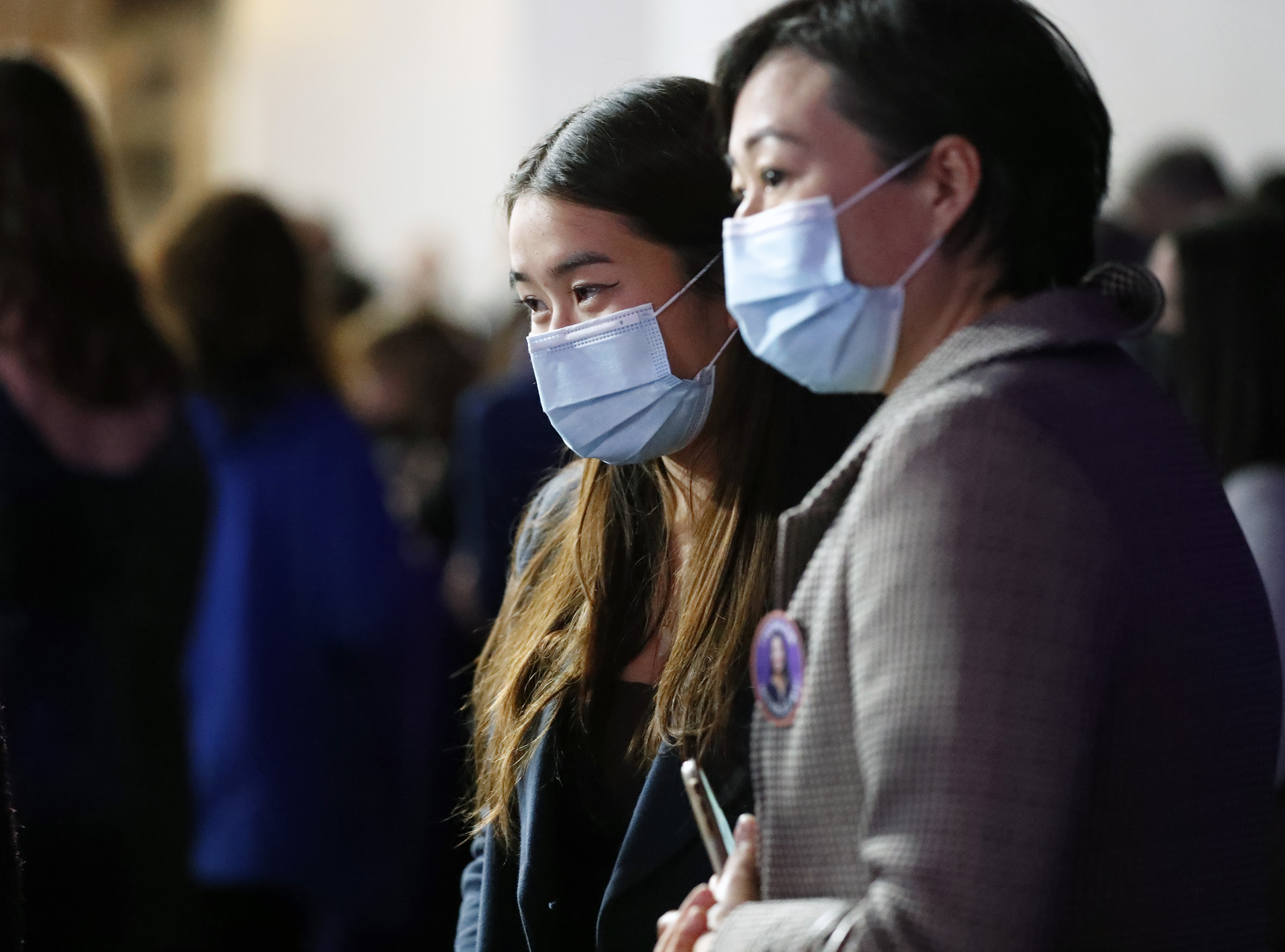 Julia Chow (left) and her mother, Yijun Chow, are pictured at the Michelle Wu party that was held at The Cyclorama at the Boston Center for the Arts on Tremont Street.