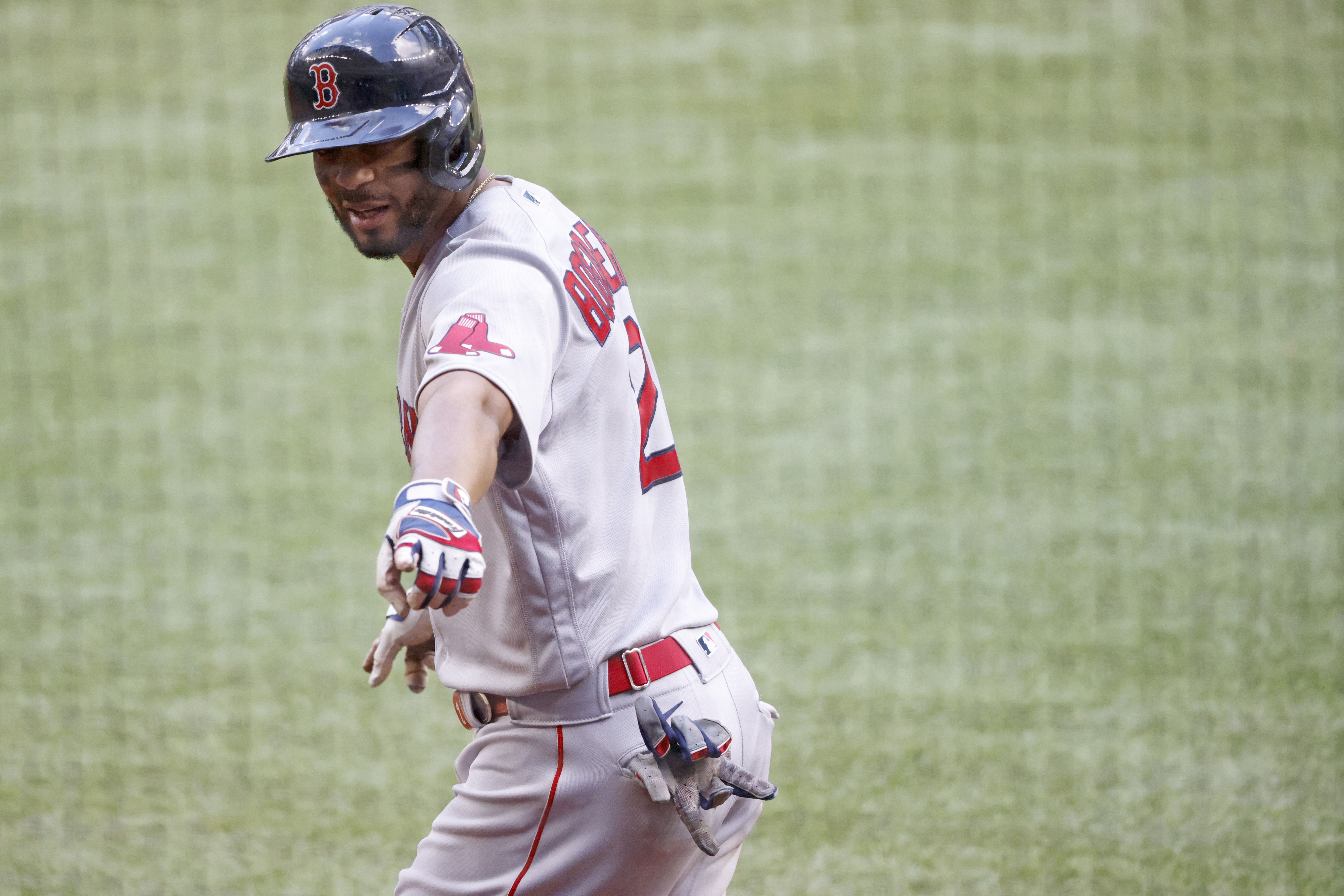 Xander Bogaerts reacts after his solo home run in the fourth inning.