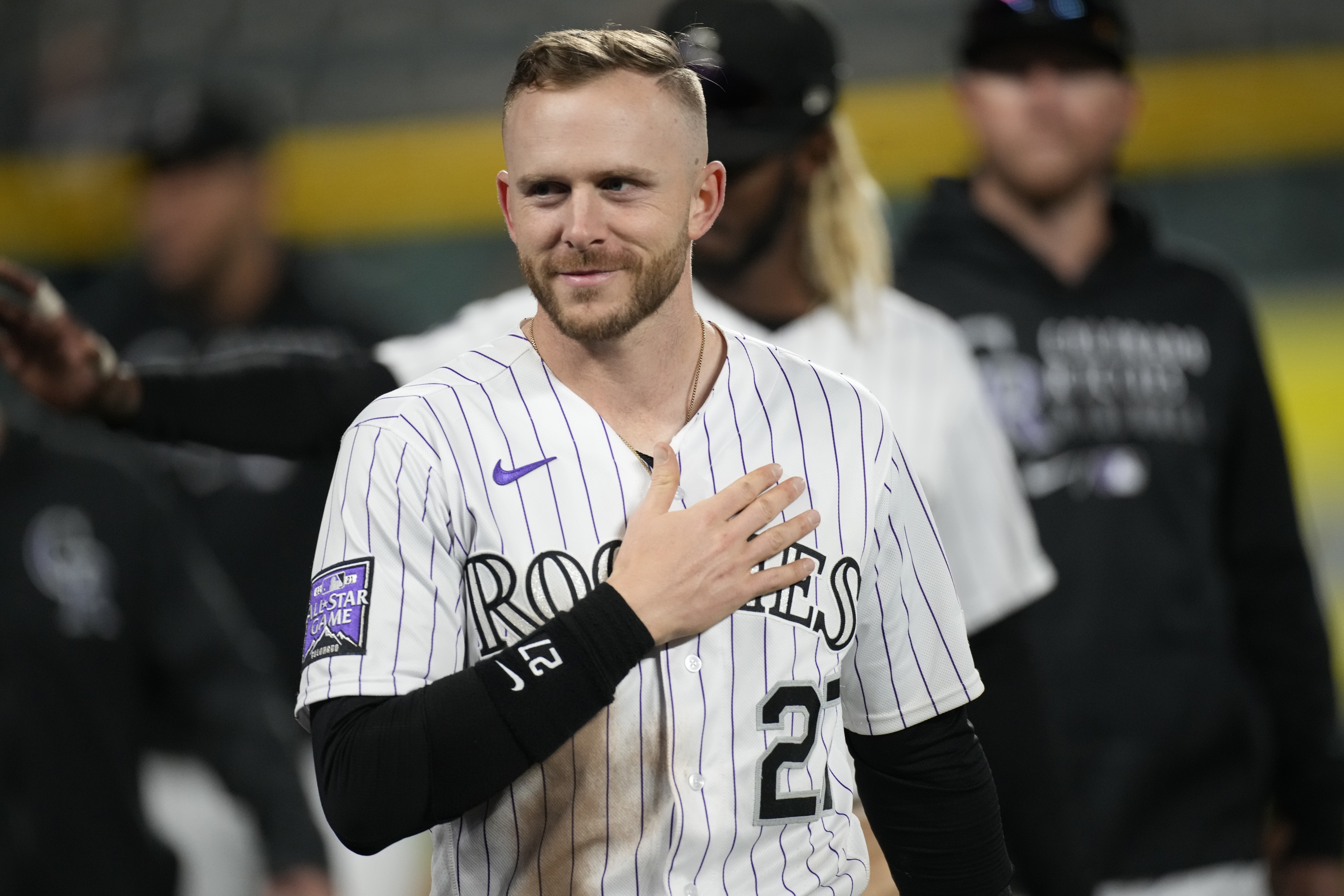 Rockies shortstop Trevor Story participating in 2021 Home Run Derby at  Coors Field