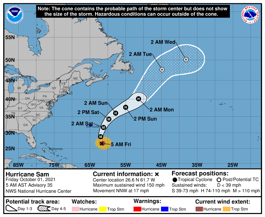 Hurricane Sam is a big powerful major hurricane in the Atlantic.