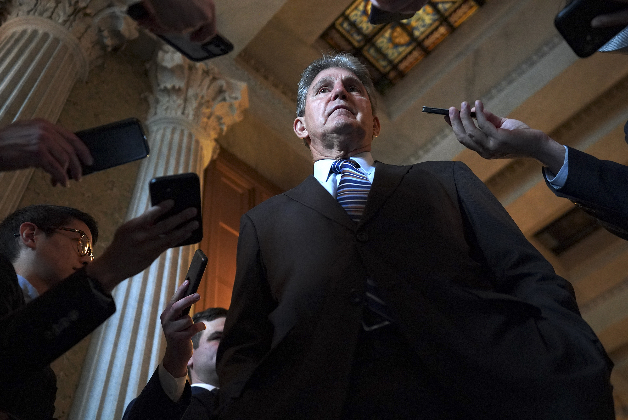 Senator Joe Manchin, a Democrat from West Virginia, spoke with reporters last month after the GOP blocked the formation of a commission on the Jan. 6 riot at the Capitol.
