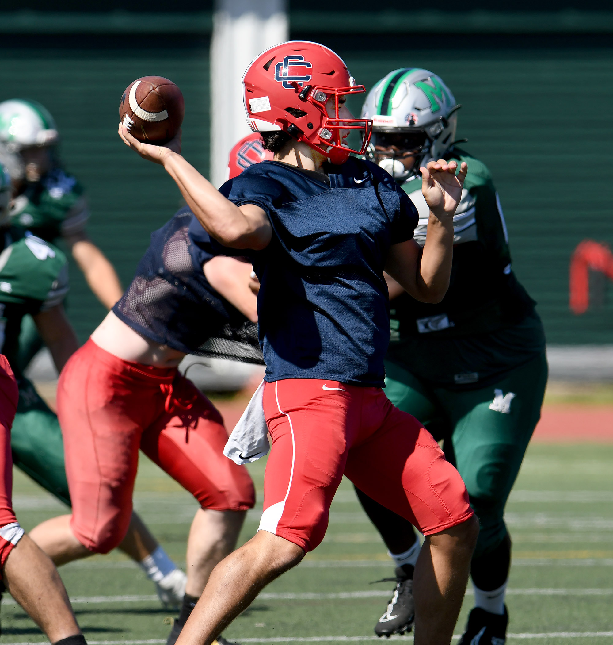 In Friday's staggering 67-52 win at Springfield Central, Central Catholic senior QB Ayden Pereira tallied a potential state-record 10 touchdowns with 448 passing yards and 162 rushing yards.
