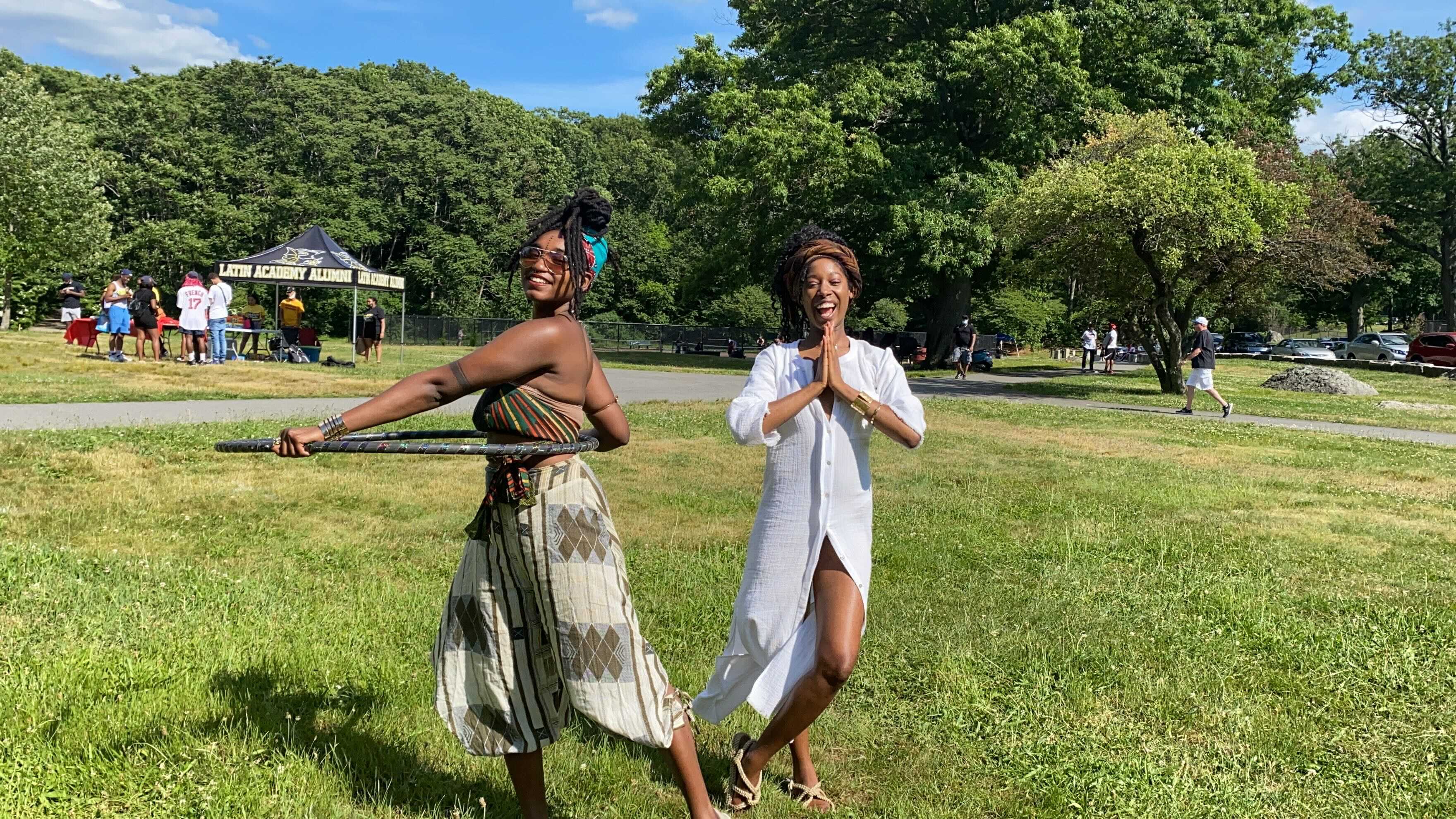 Makeda Nicolas (left) and Jedaya Barboza celebrate Juneteenth in Franklin Park in 2020.