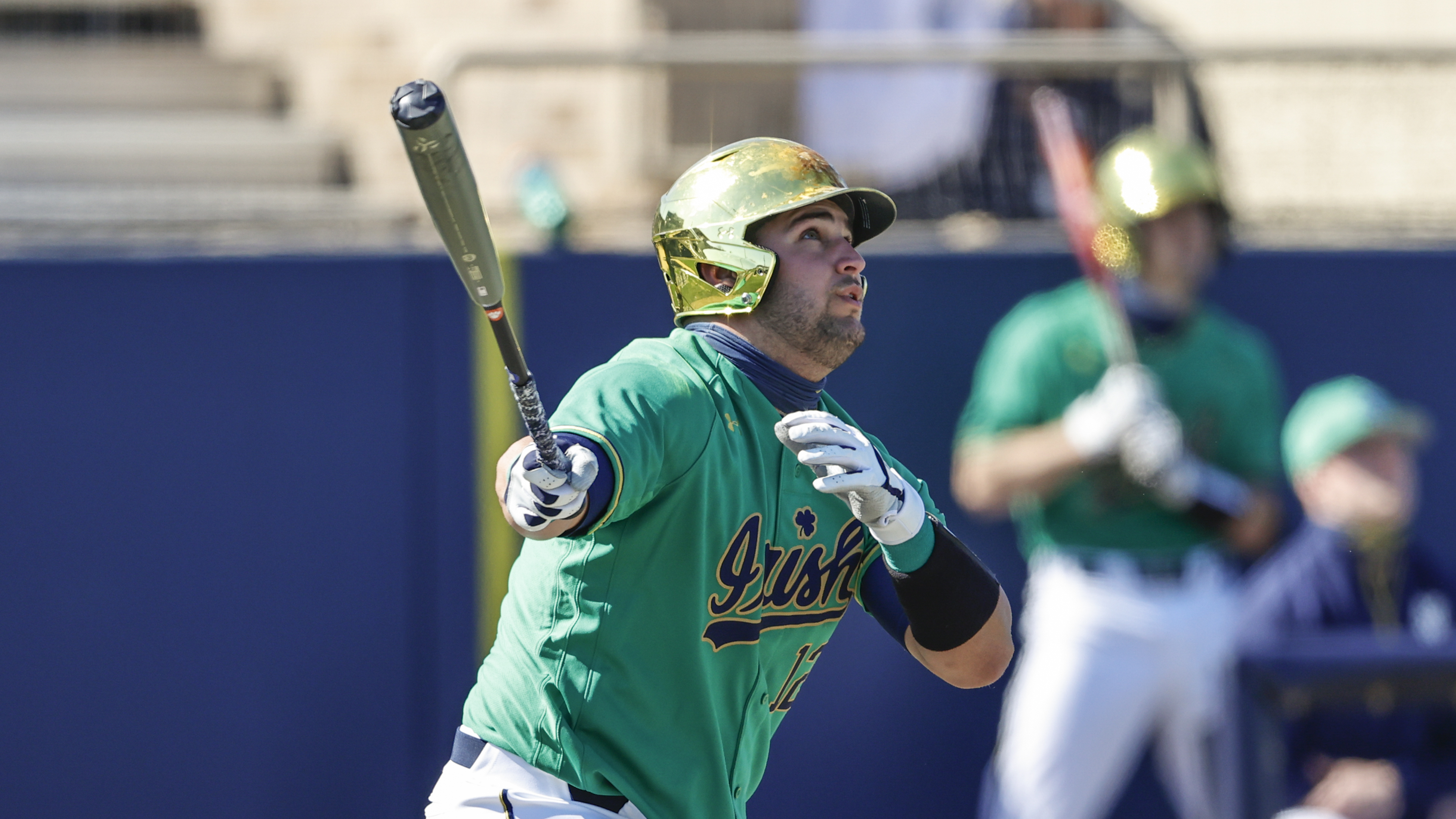 Niko Kavadas follows the flight of a ball he crushed against Duke this past season.