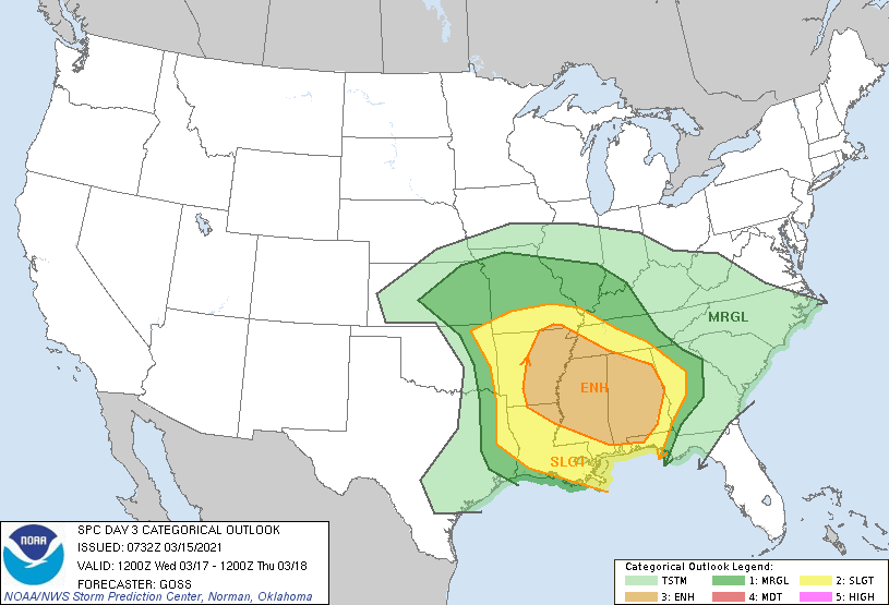 Severe weather is likely later this week across the Deep South.