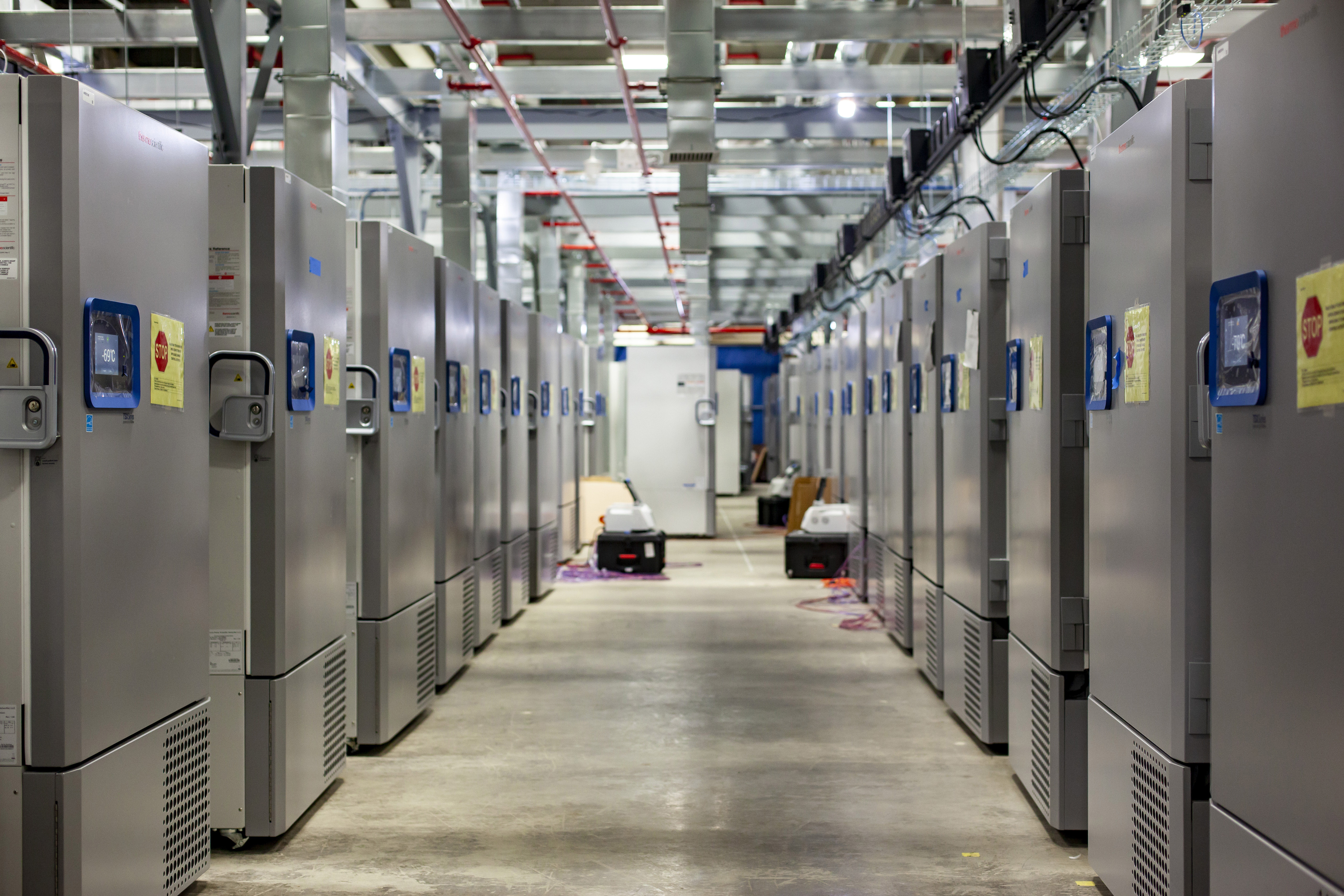 A "freezer farm," constructed by Pfizer in Kalamazoo, Mich., is a football field-sized facility used for storing finished COVID-19 vaccines. Pfizer’s experimental vaccine requires ultra-cold storage.