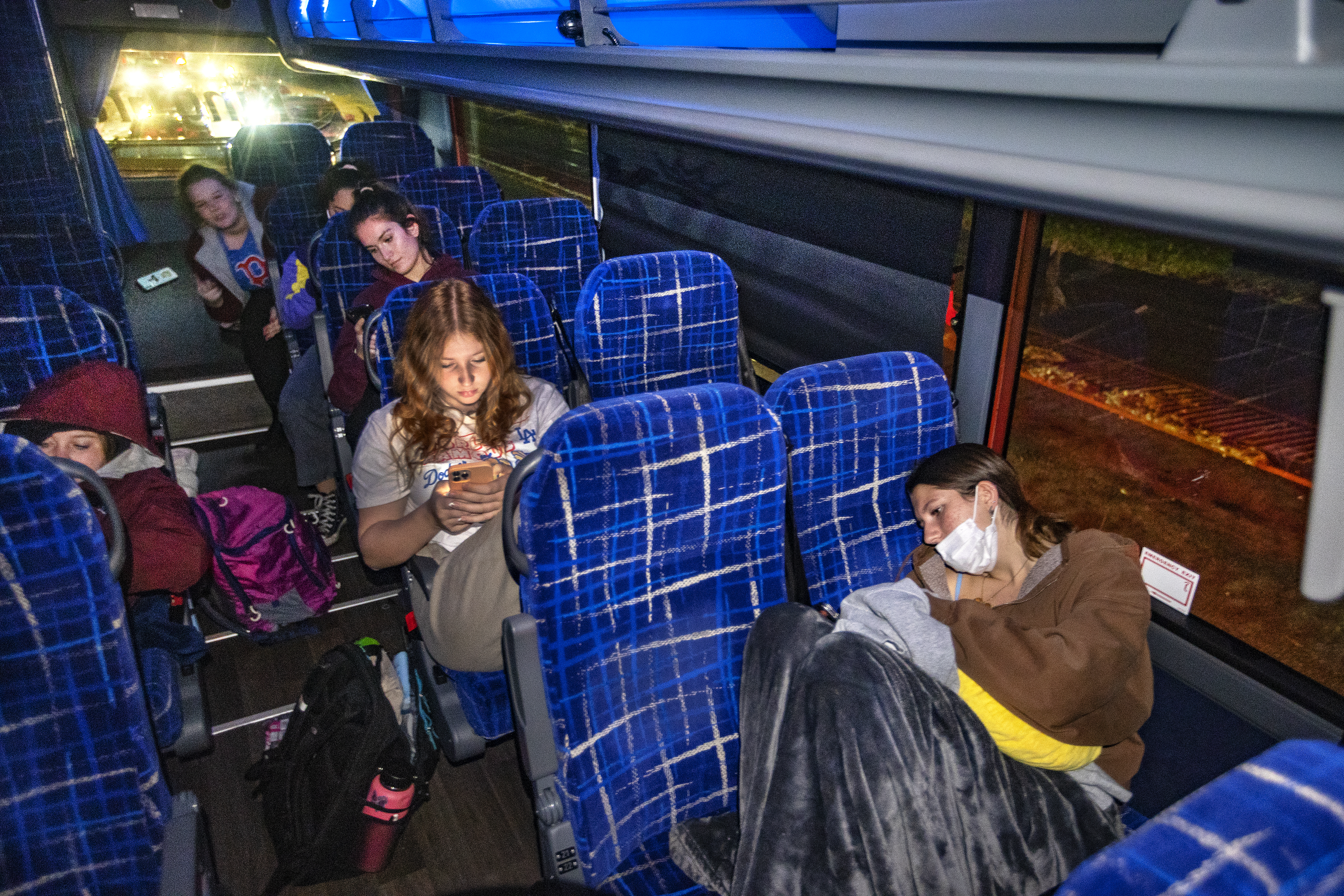 Some players snoozed on the bus.