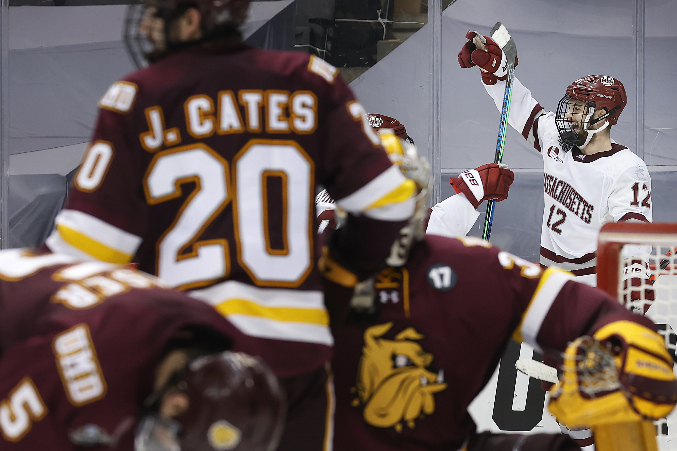 Garrett Wait (right) scored the game-winning goal in overtime.