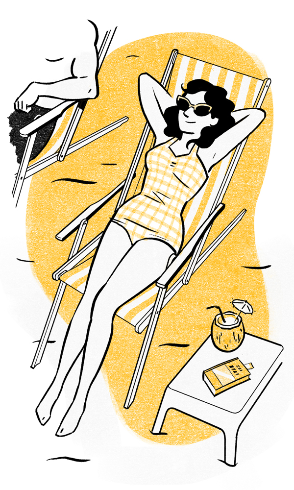 Illustration of a woman relaxing in a beach chair.