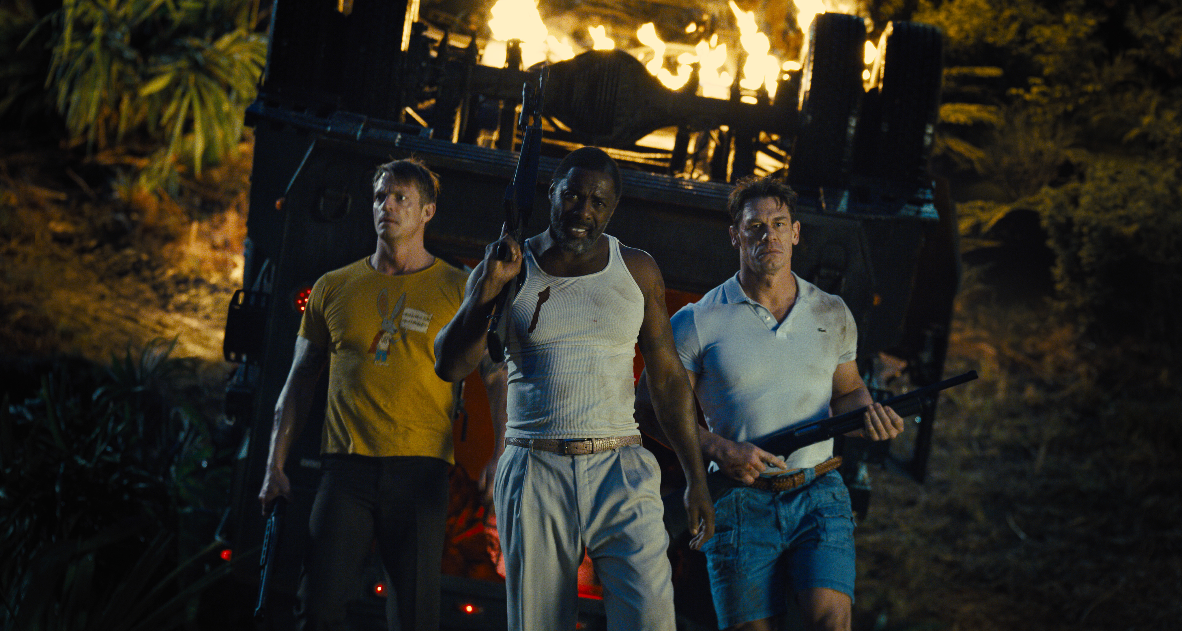 From left: Joel Kinnaman, Idris Elba, and John Cena in "The Suicide Squad."