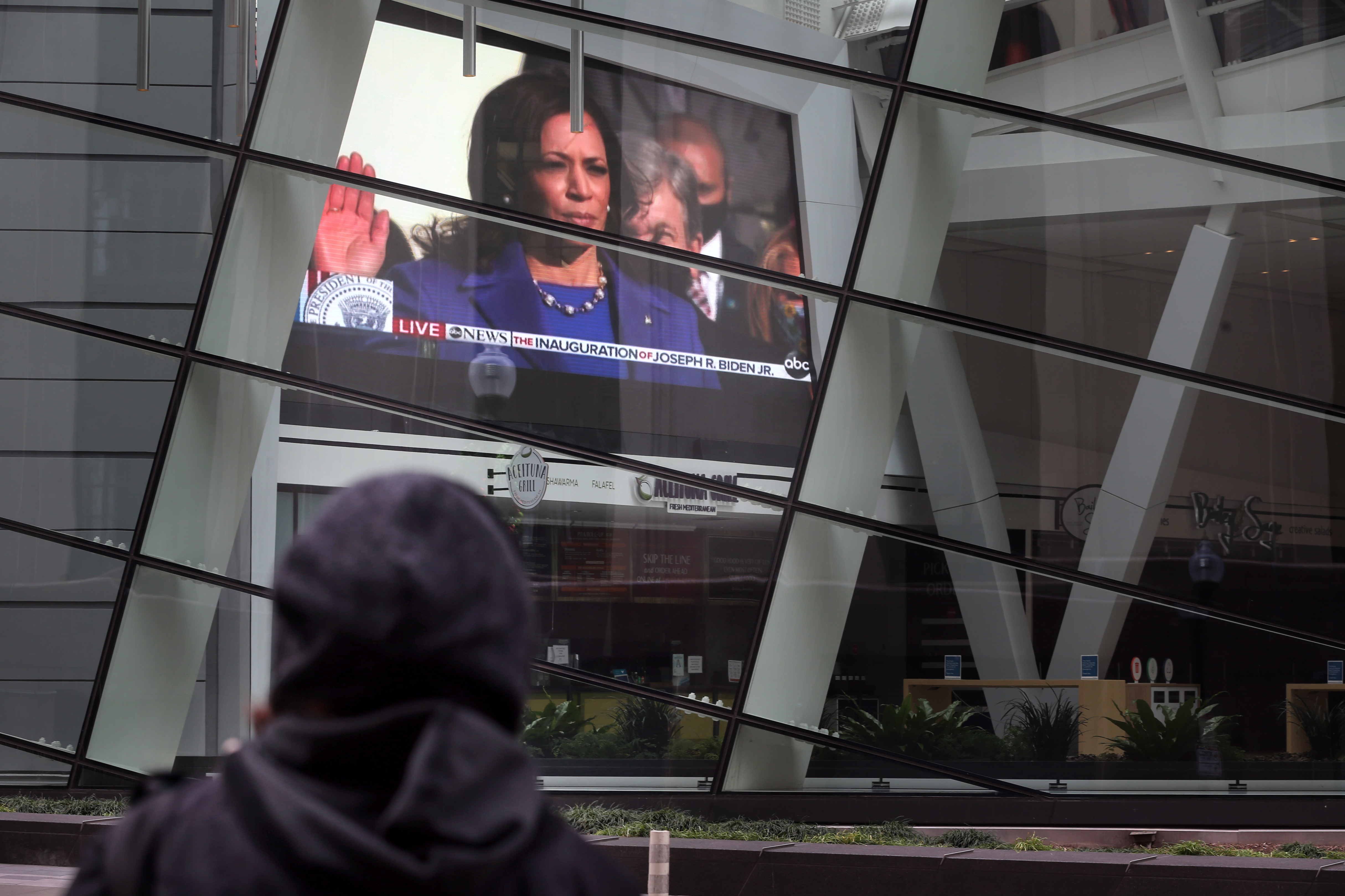 Maria D'Innocenzo watched Vice President Kamala Harris take the oath of office.