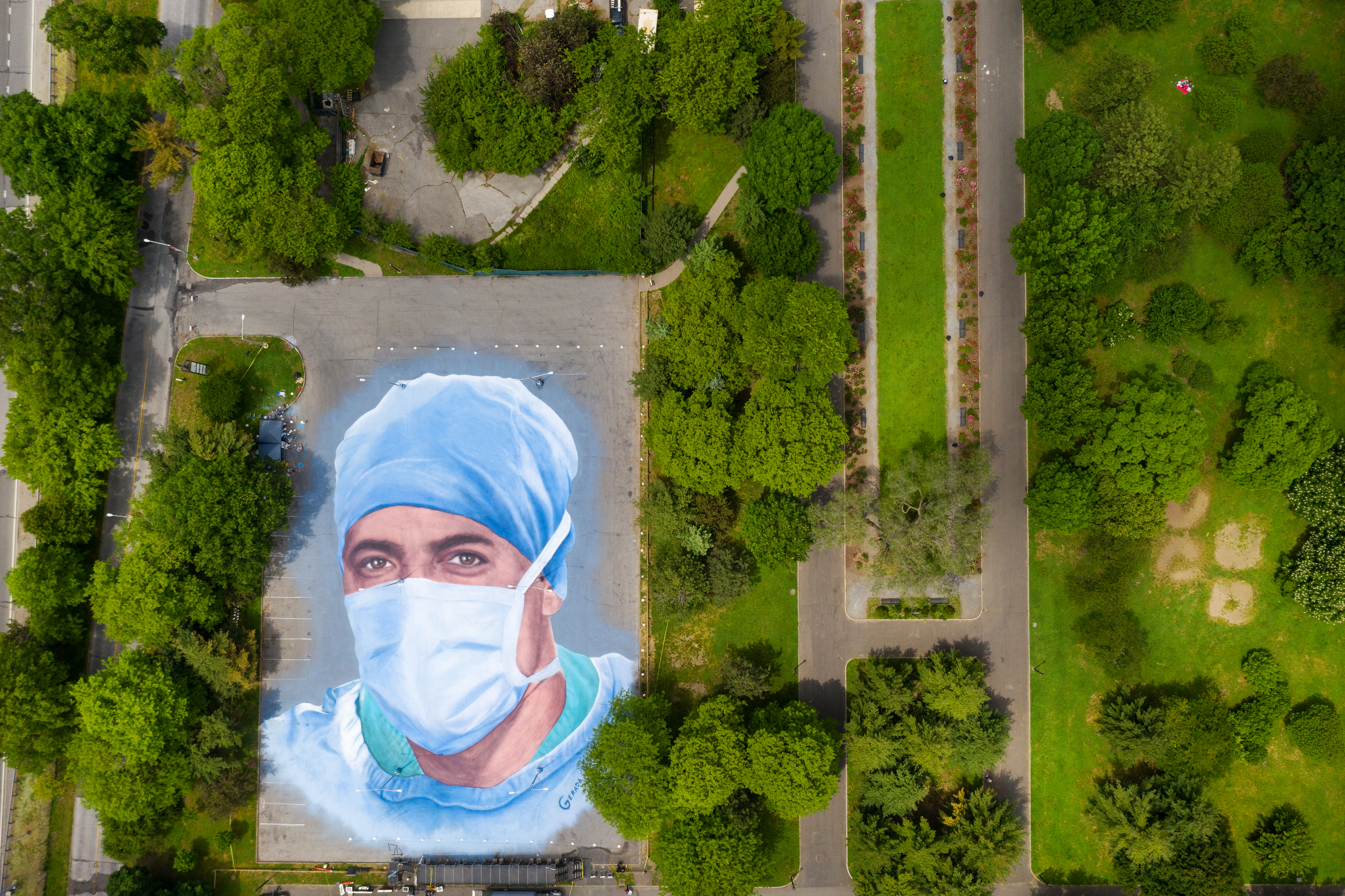 A view of the “Somos La Luz” memorial by Jorge Rodriguez-Gerada.