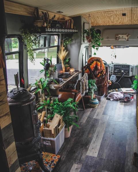 Inside the skoolie.