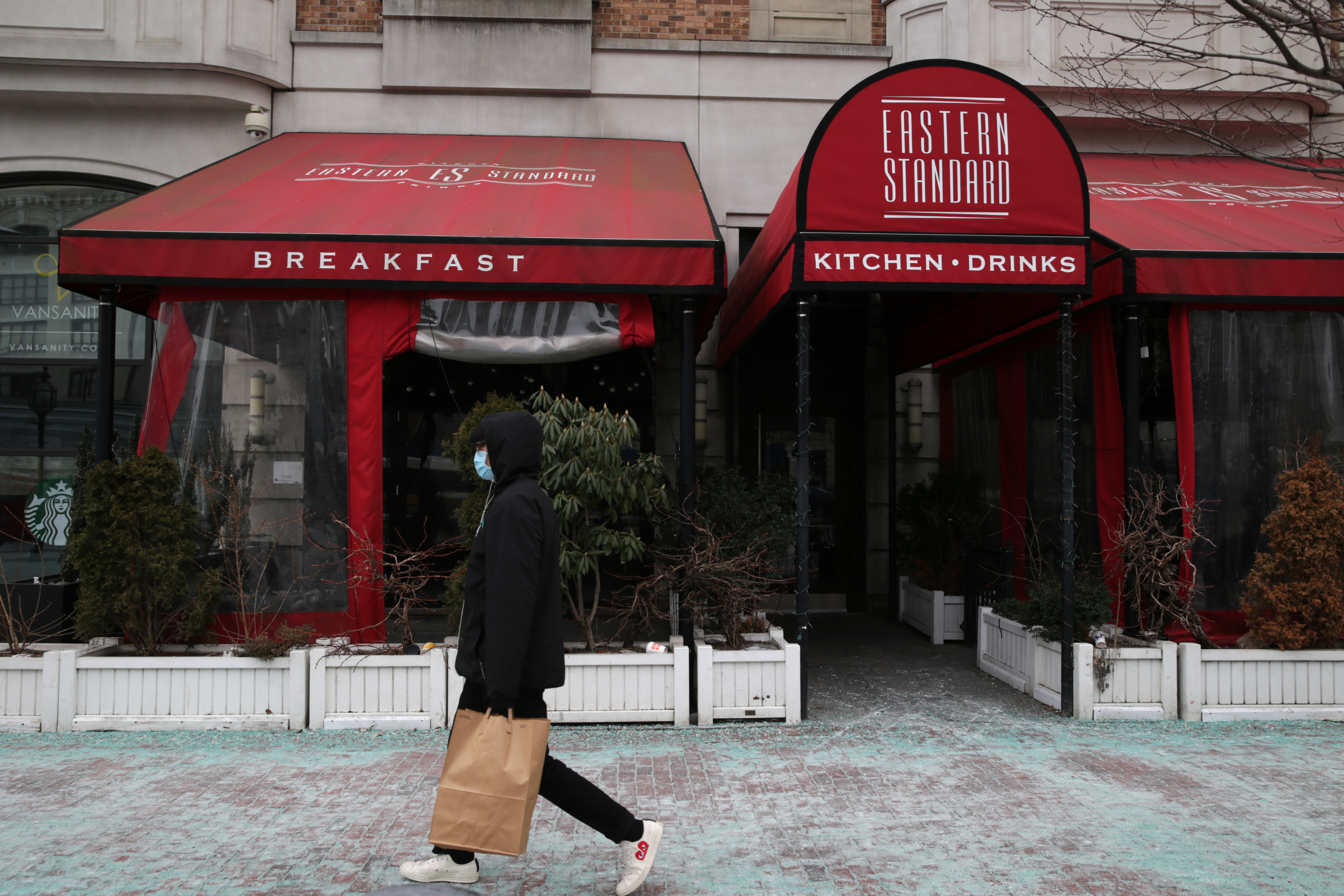A person walked past Eastern Standard Restaurant on Thursday.