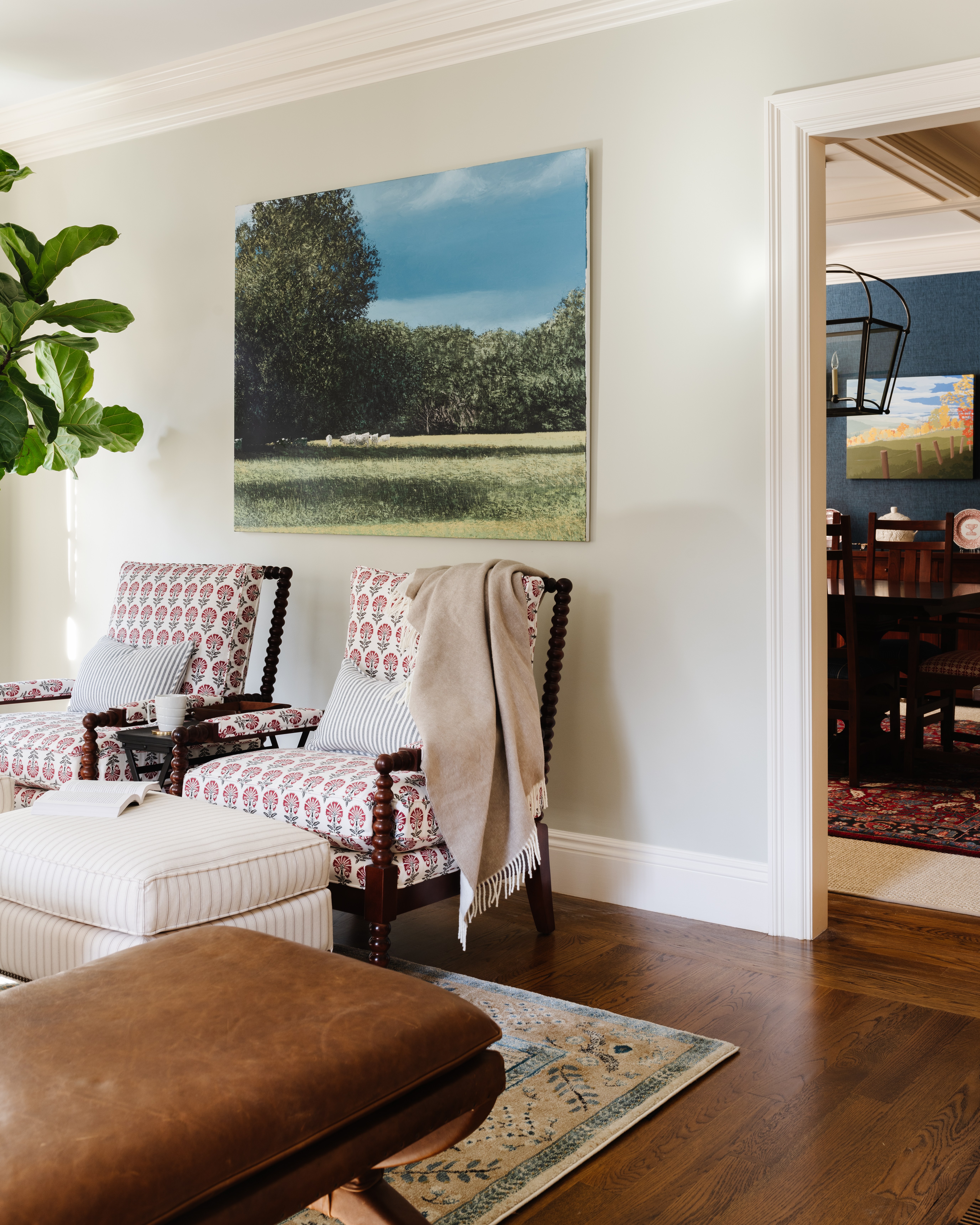 Of the Benoit Trimborn landscape, art consultant Hadley Powell says, “Although it depicts the French countryside, we couldn’t help but think of Vermont.”