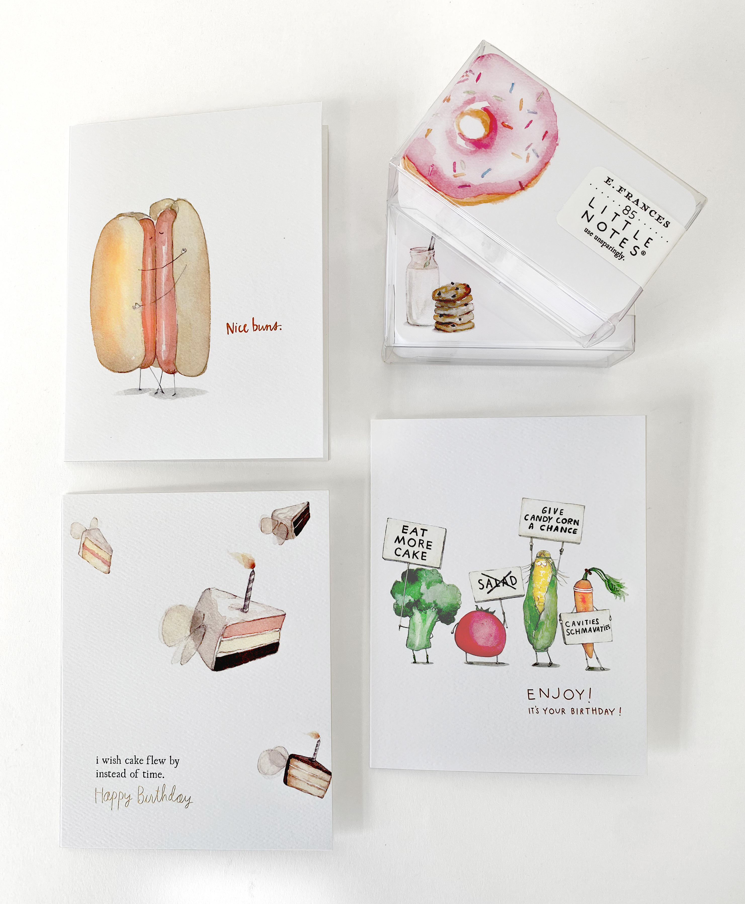 E. Frances Paper from Newport, R.I., creates food-centric greeting cards.
