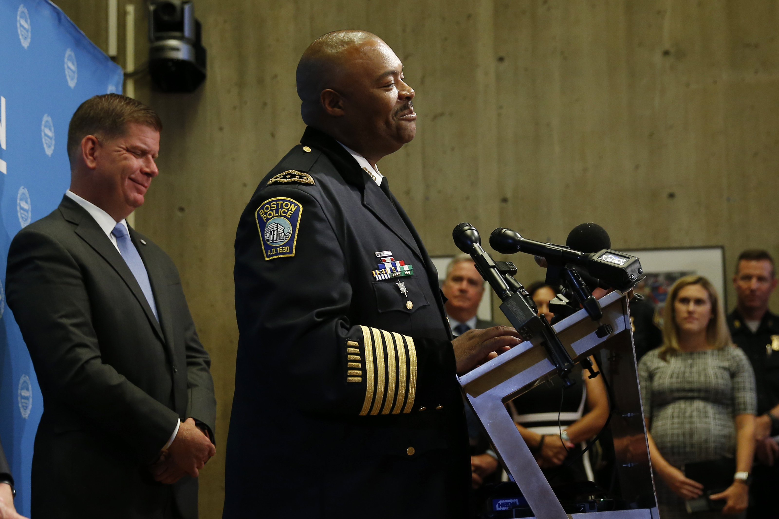 William Gross smiled after his appointment as Boston Police Commissioner was announced by Mayor Marty Walsh during a press conference in 2018.
