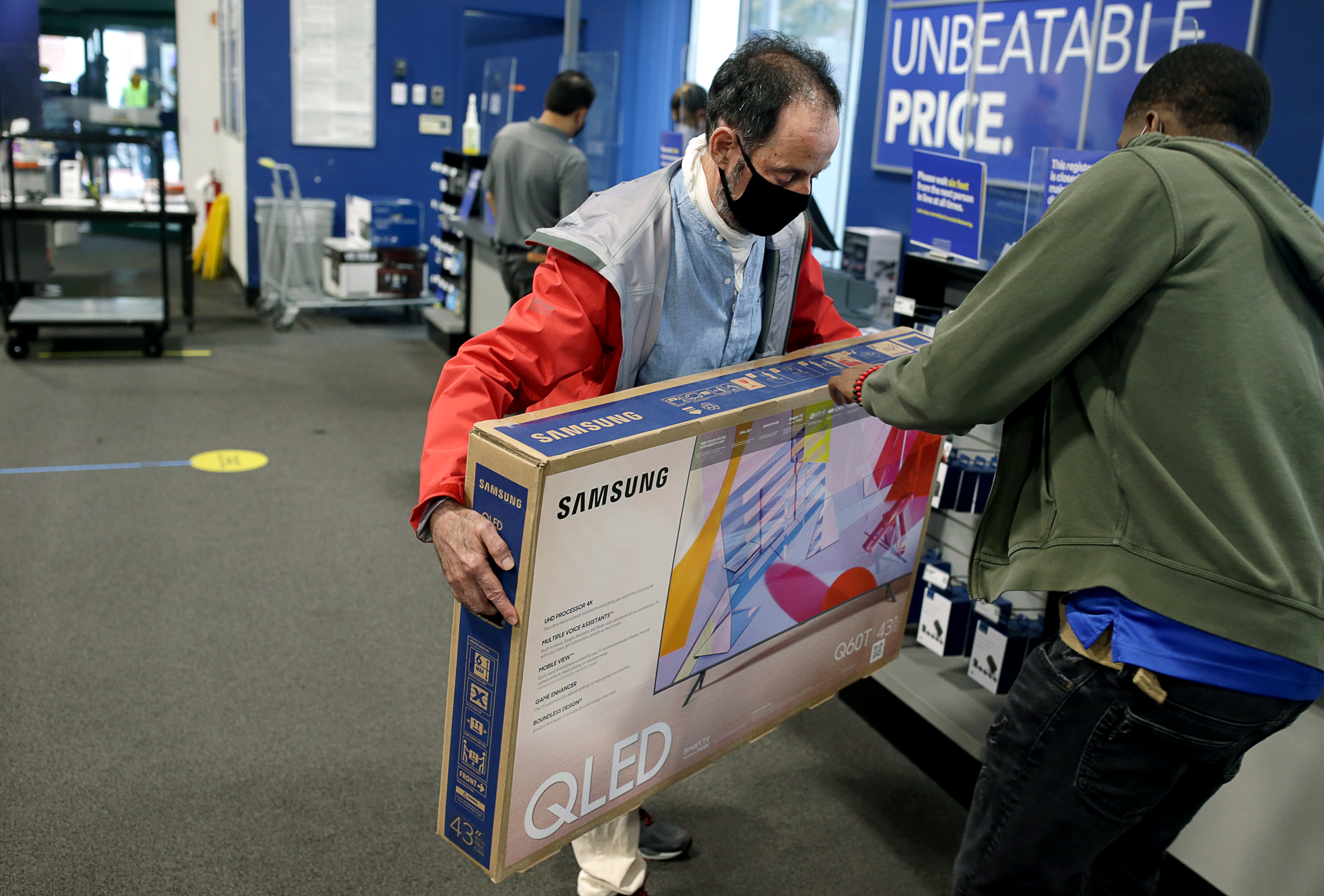 Michael Yeates checked out of Best Buy, with his 43 inch TV.