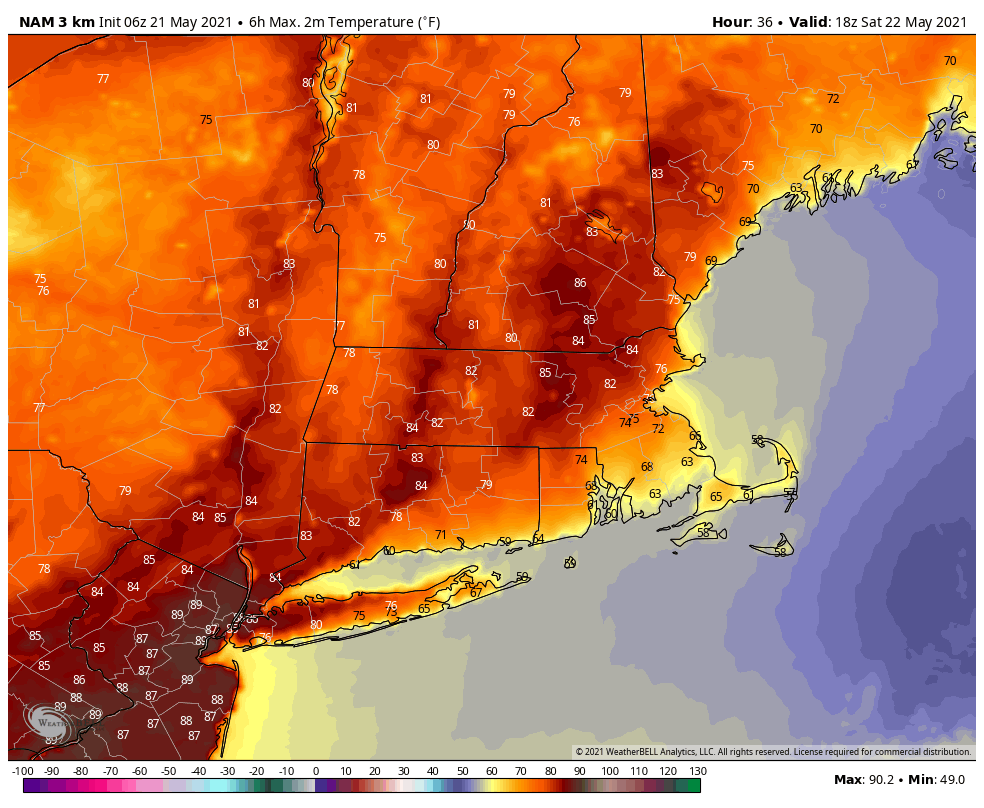 Midday temperatures on Saturday will be well into the 80s.