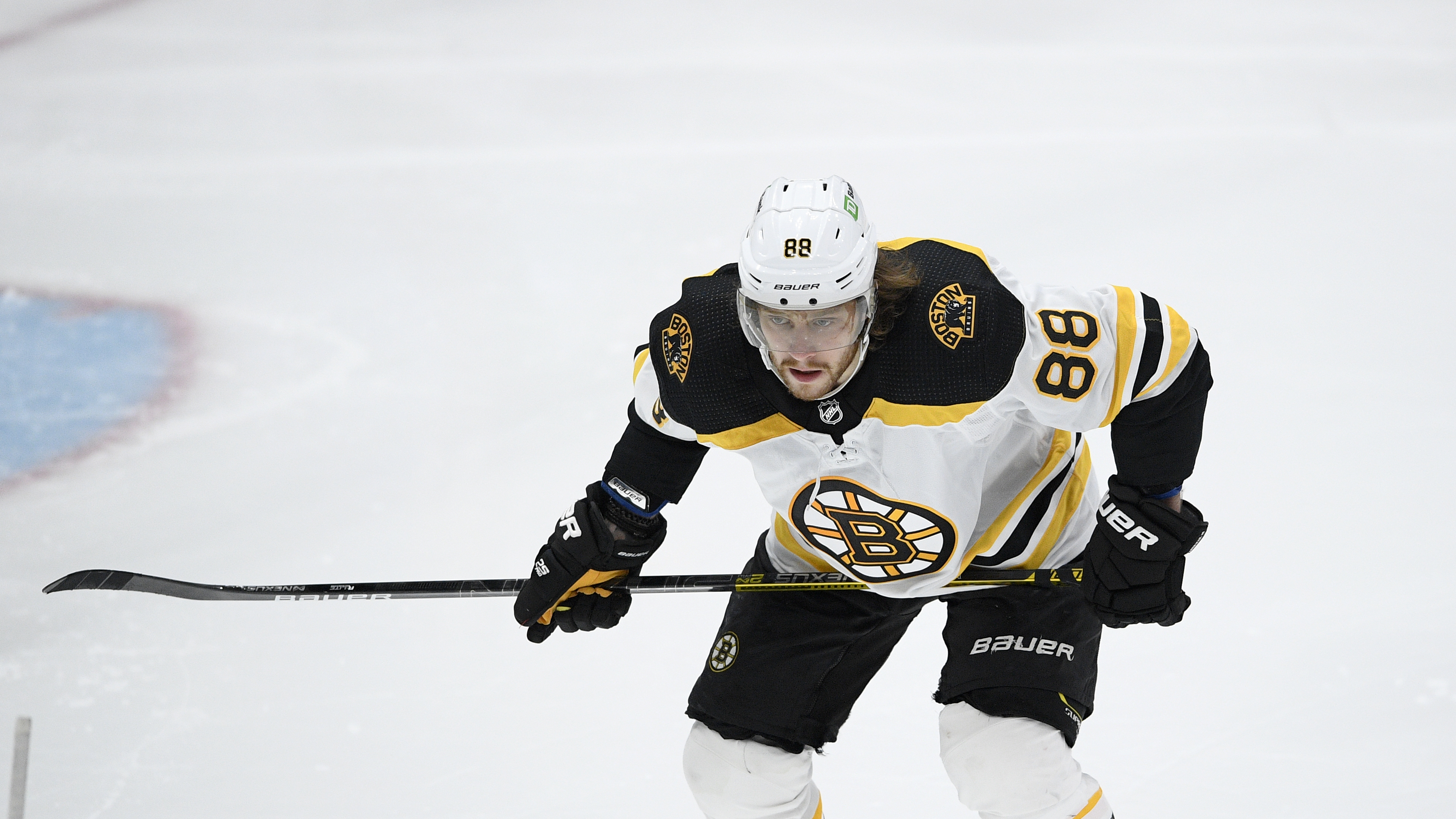 David Pastrnak looks for the puck in the third period of a recent game against Washington.