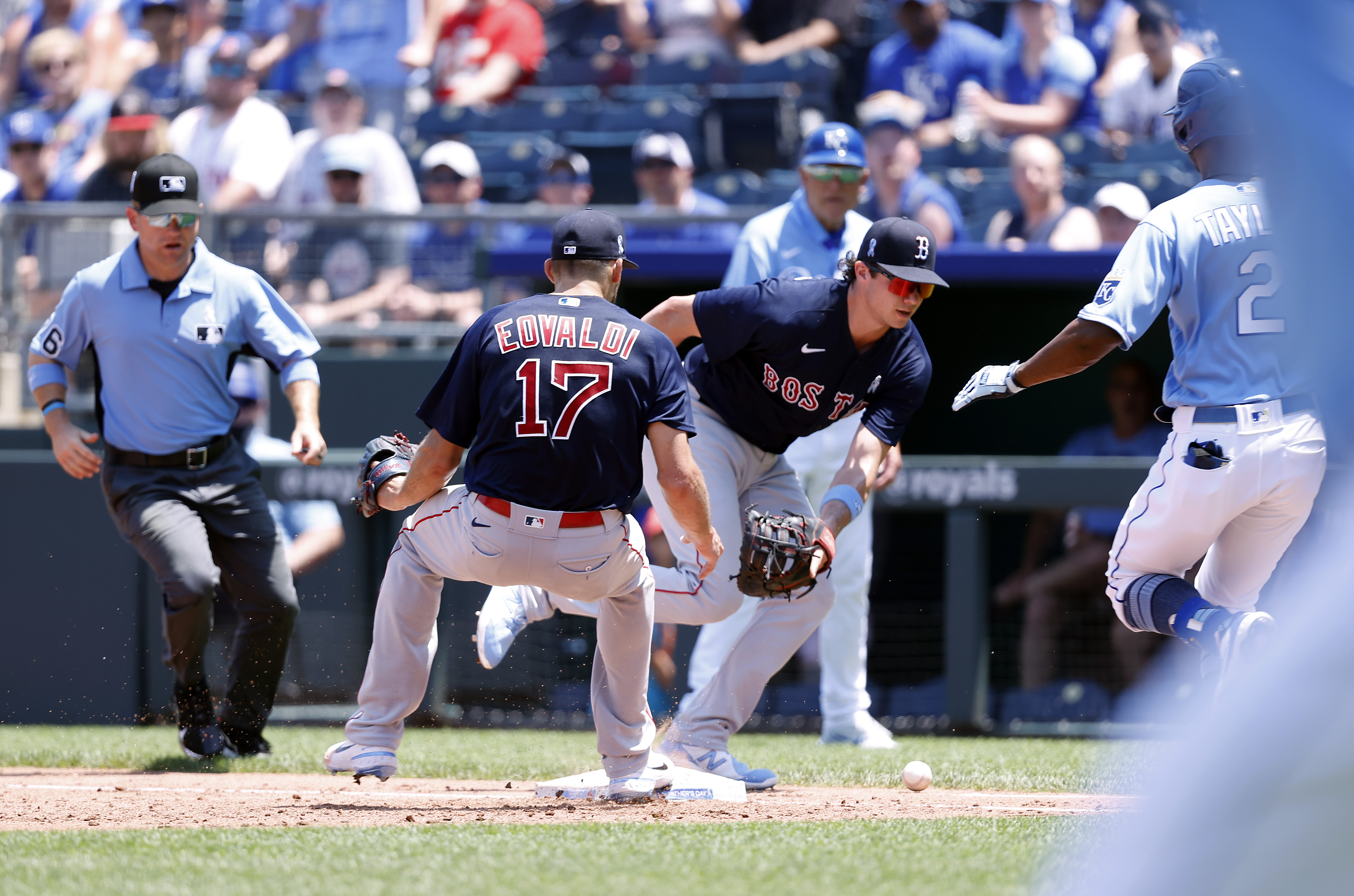 Bobby Dalbec's misplay on Michael A. Taylor's grounder in the second inning got Kansas City on the board Sunday, and was the first hint of an ugly day in the field for Nate Eovaldi and the Red Sox.