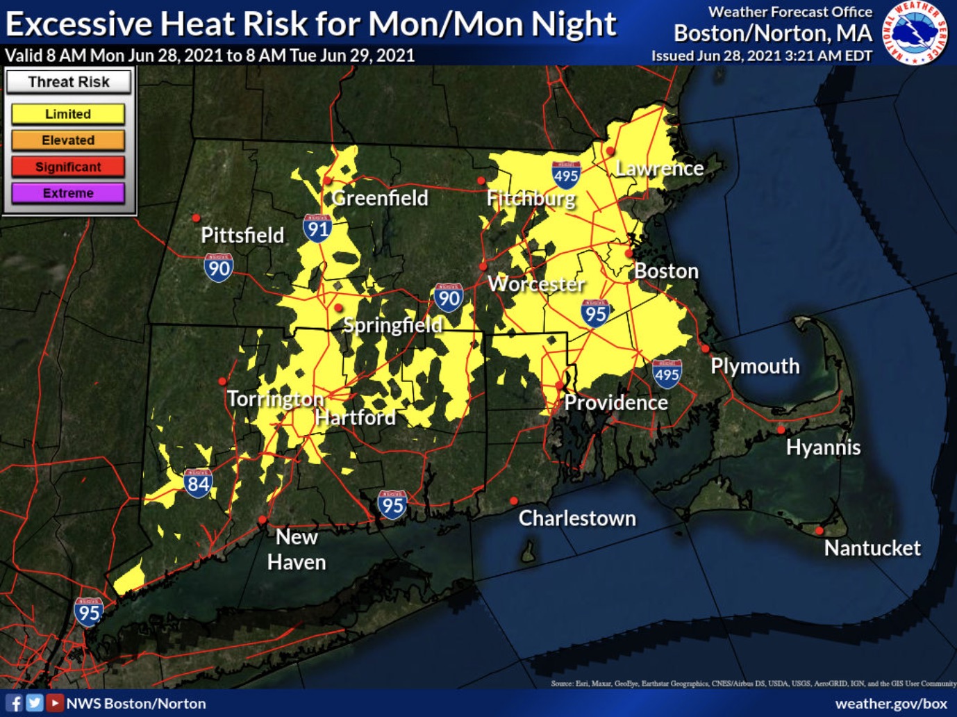 The excessive heat risk for the region on Monday.