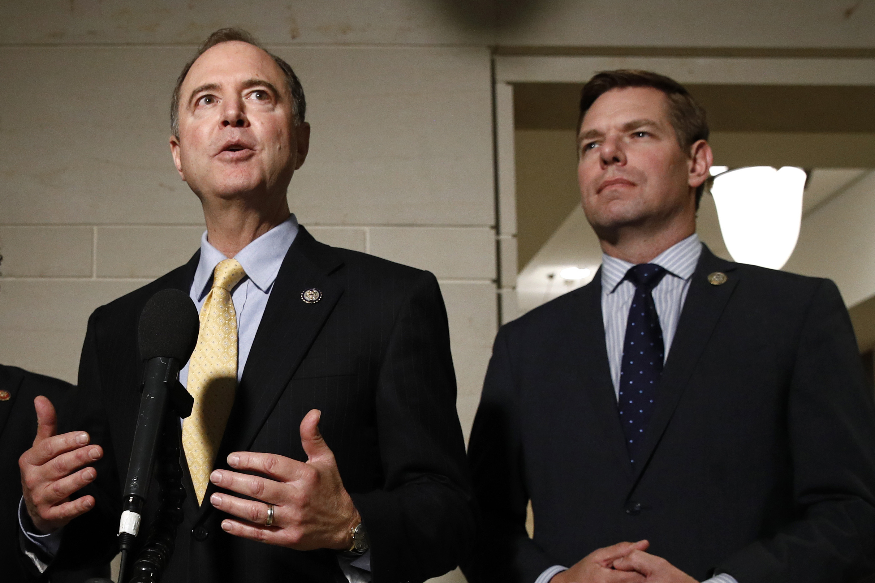 House Intelligence Committee Chairman Adam Schiff (left) and Rep. Eric Swalwell were two of the most visible Democrats on the committee during the Russia probe.