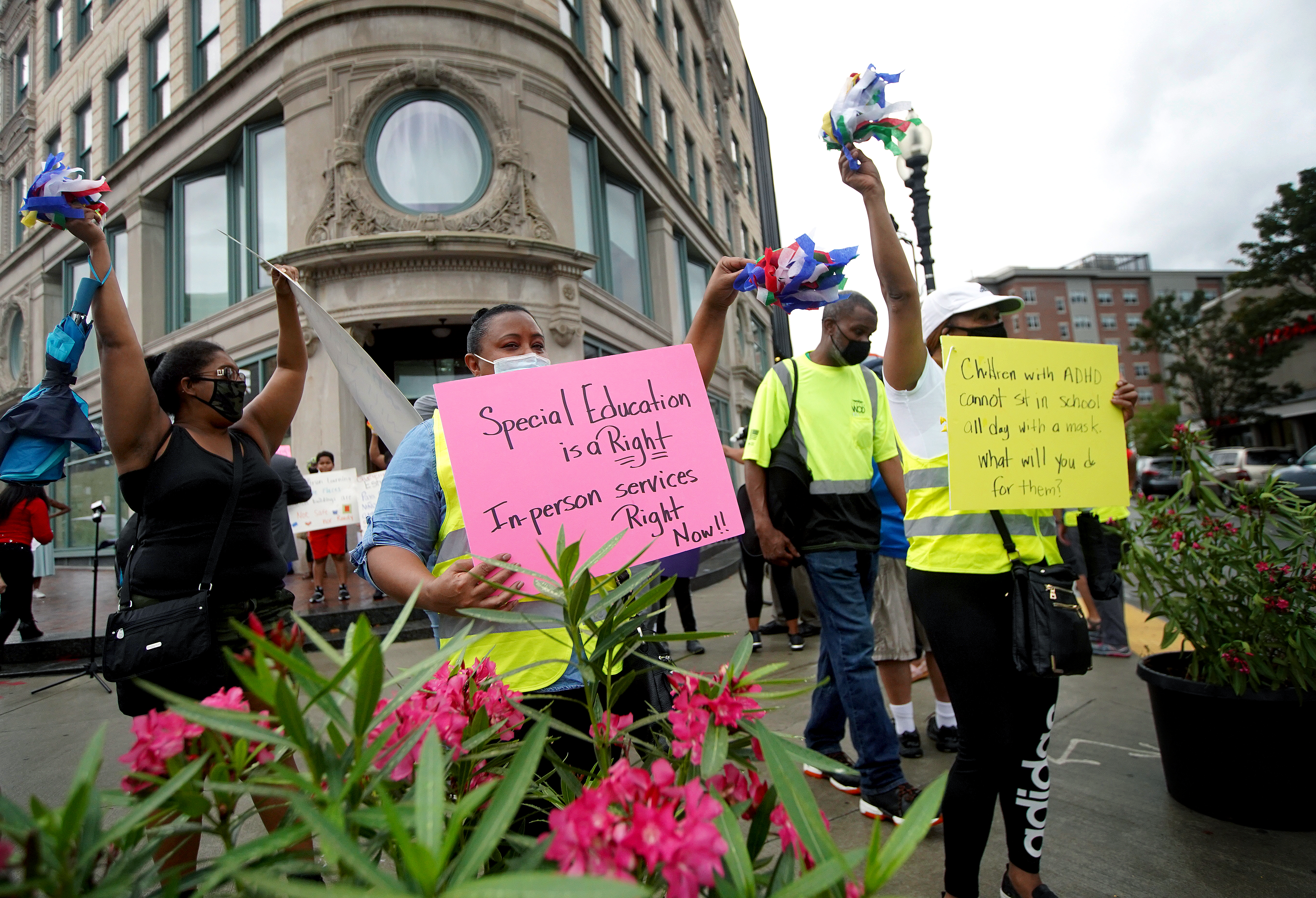 Students, their families, and supporters protest outside Boston Public Schools' headquarters on Thursday.